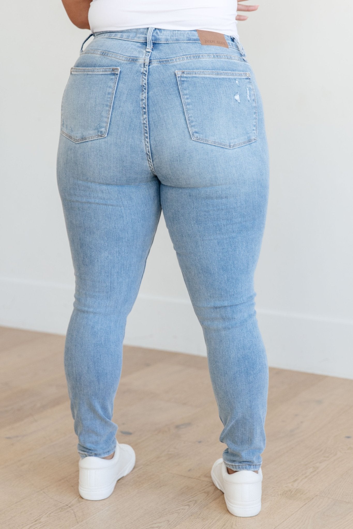 Eloise Mid Rise Control Top Distressed Skinny Jeans - Loving God