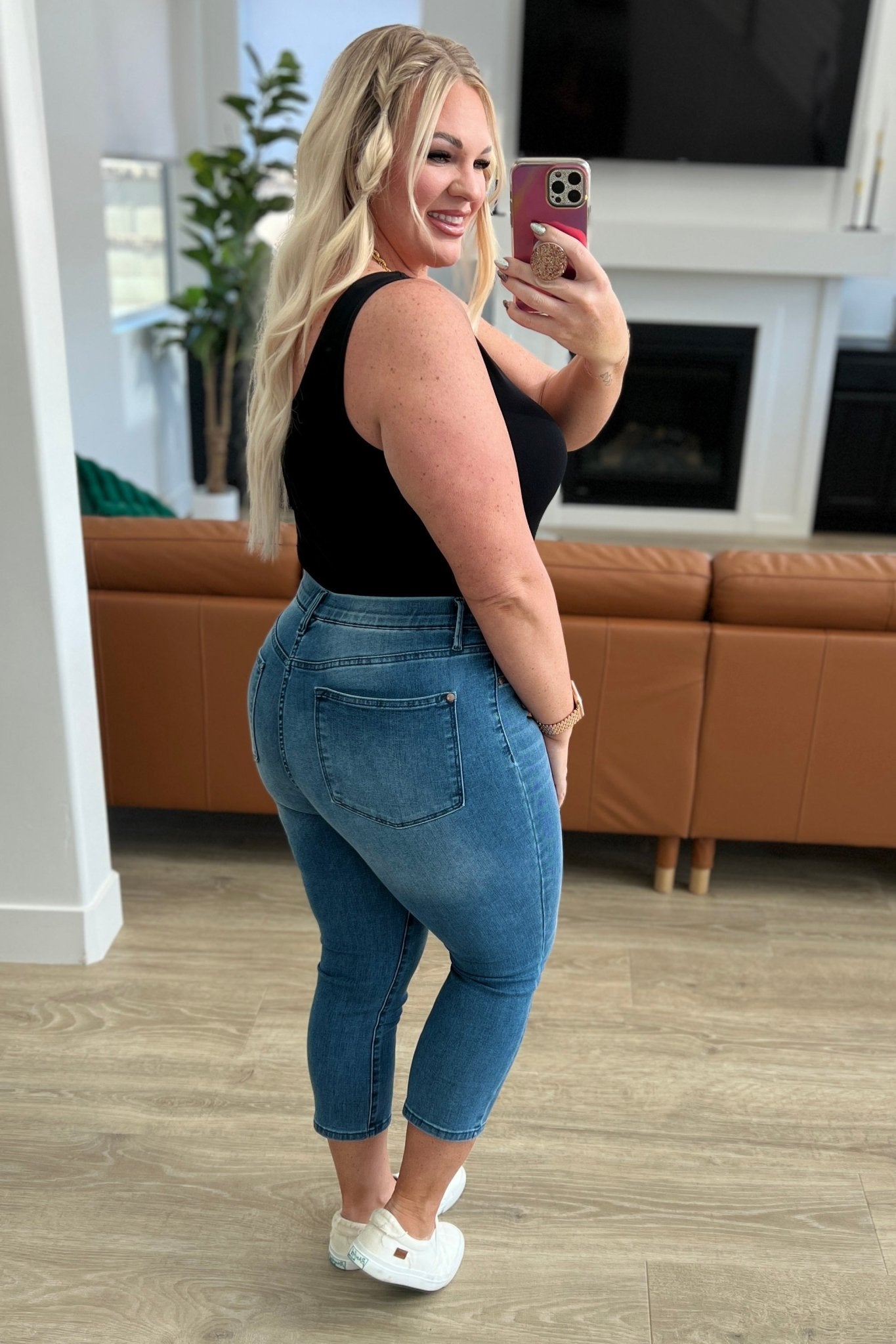 Emily High Rise Cool Denim Pull On Capri Jeans - Loving God