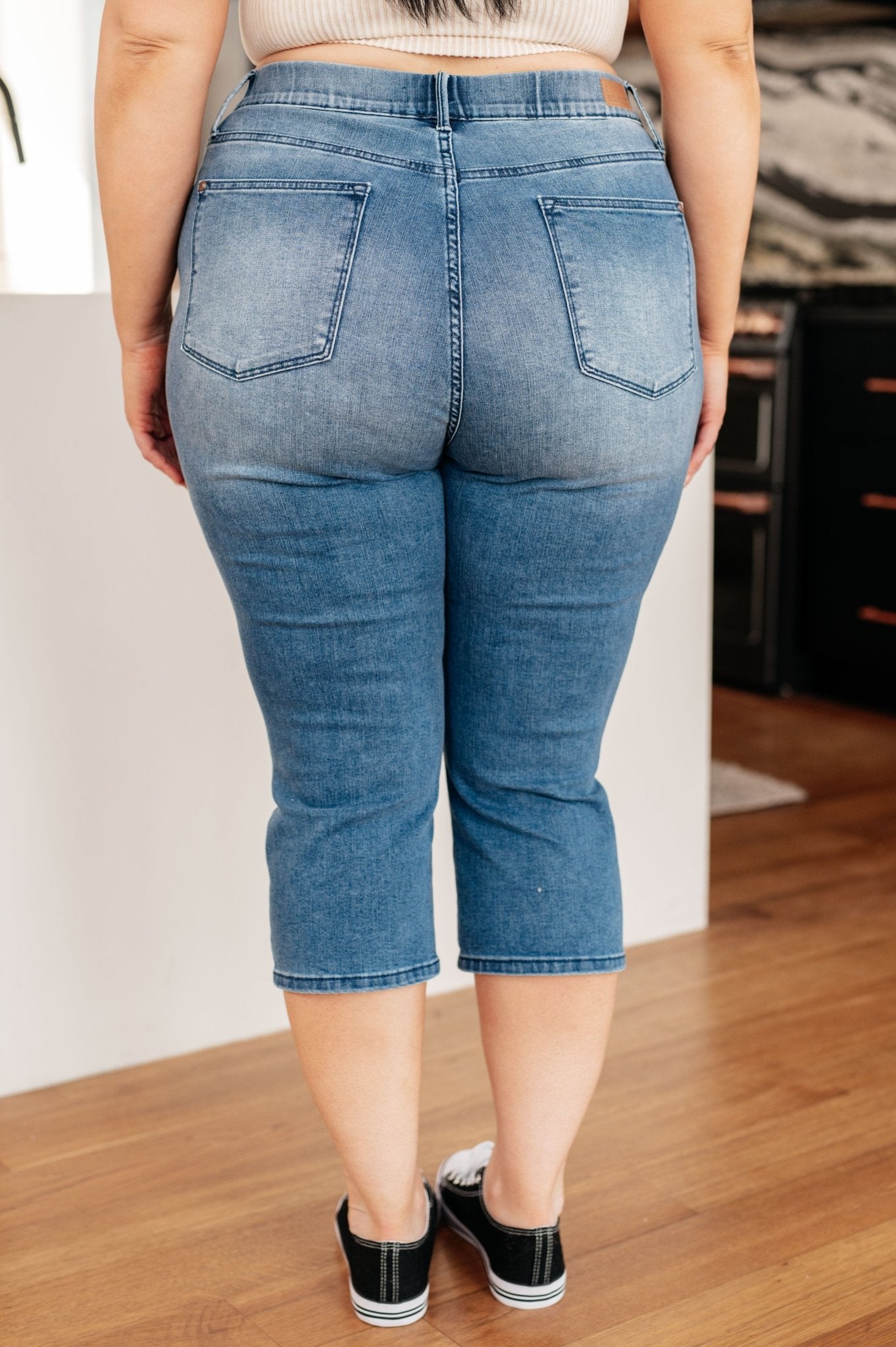 Emily High Rise Cool Denim Pull On Capri Jeans - Loving God