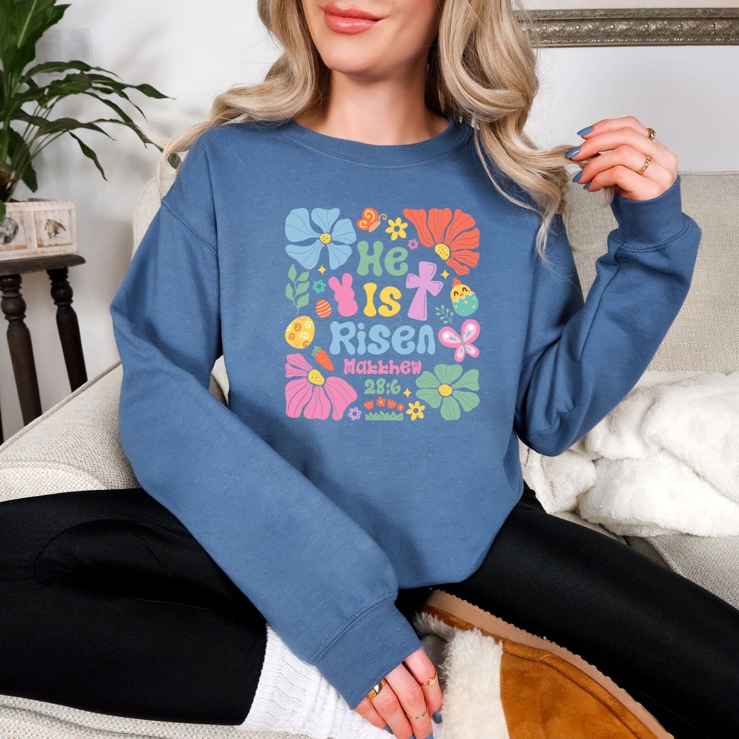 He Is Risen Boho Floral Graphic Sweatshirt - Loving God
