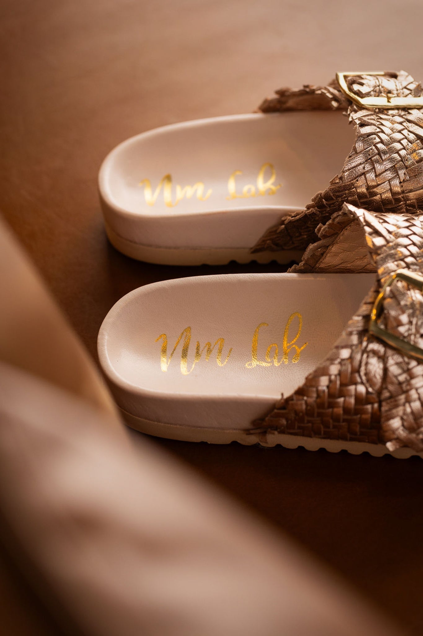 Intertwine Dual Woven Strap Slide in Champagne - Loving God