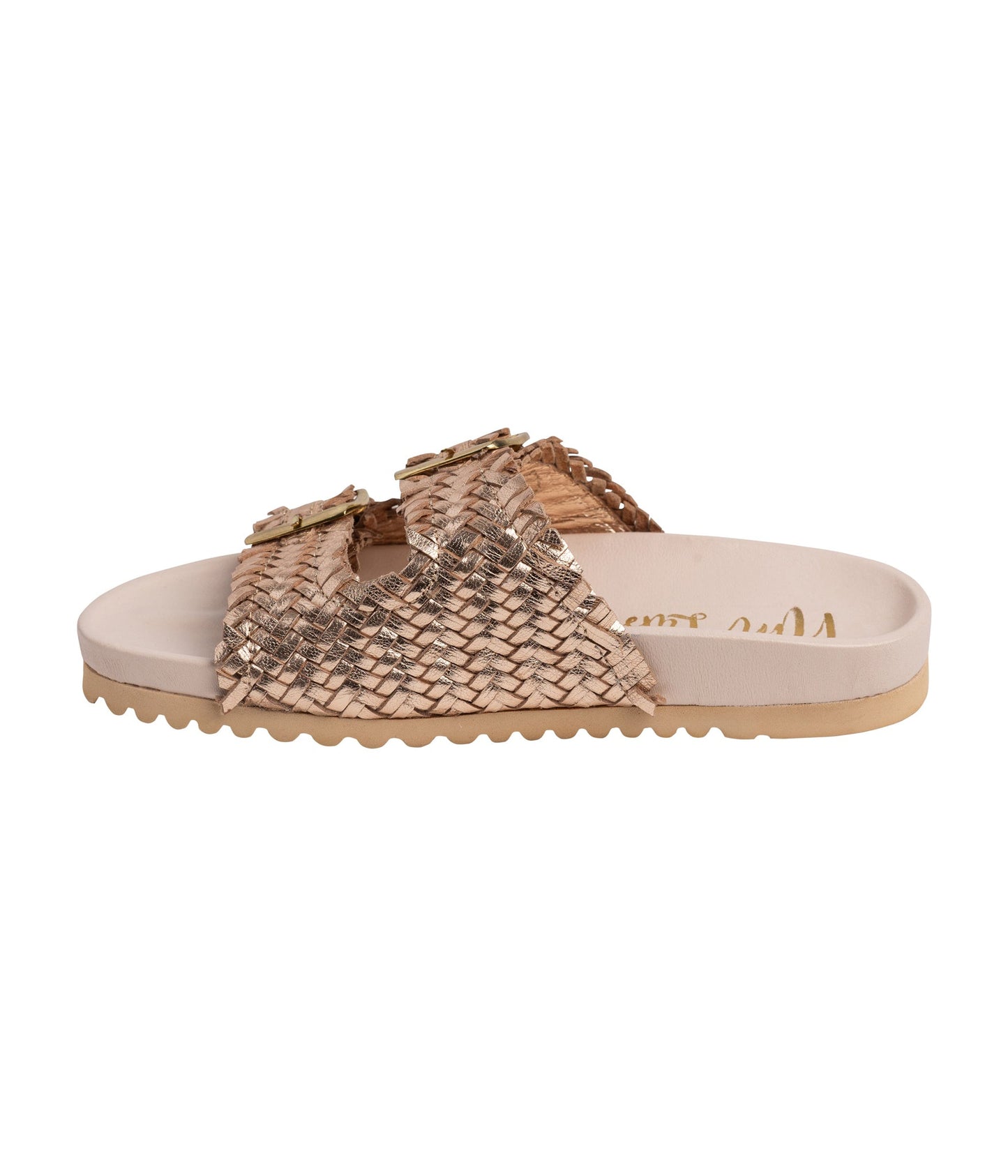 Intertwine Dual Woven Strap Slide in Champagne - Loving God