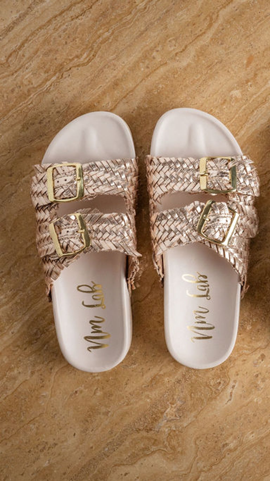 Intertwine Dual Woven Strap Slide in Champagne - Loving God