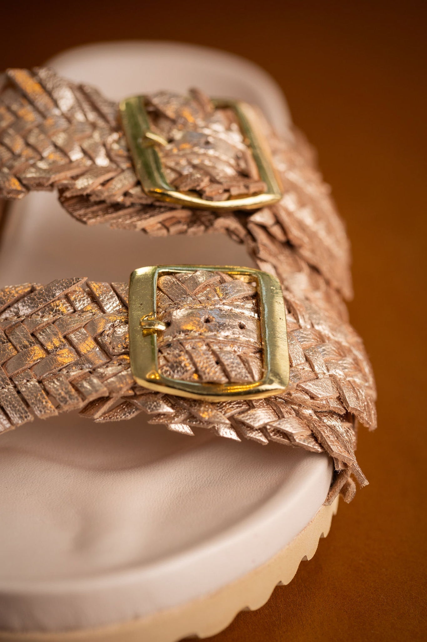 Intertwine Dual Woven Strap Slide in Champagne - Loving God