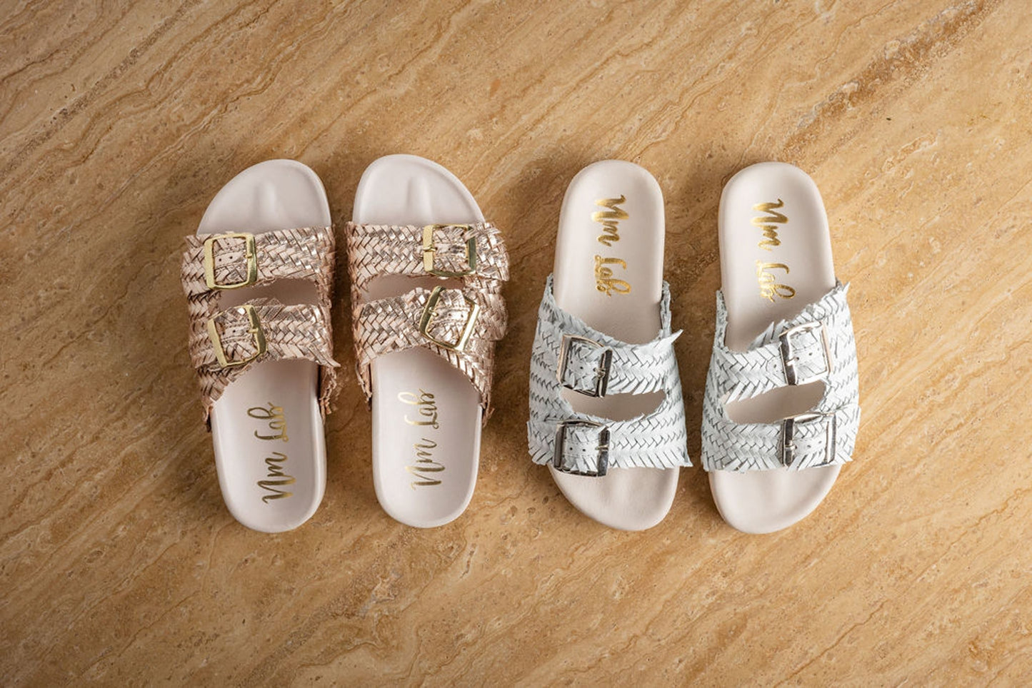 Intertwine Dual Woven Strap Slide in Champagne - Loving God