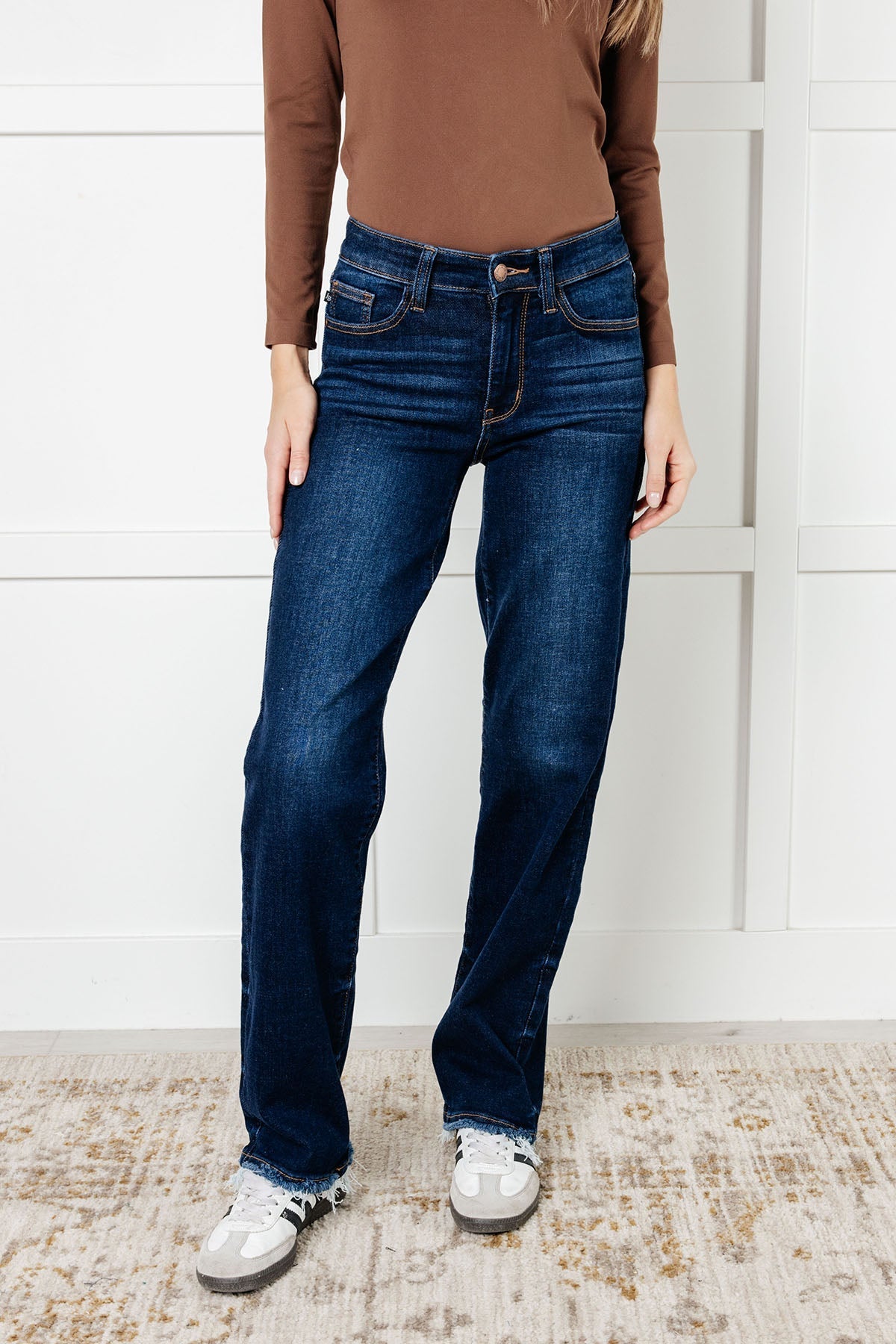 Jacqueline Mid Rise Frayed Hem Straight Leg Jean - Loving God