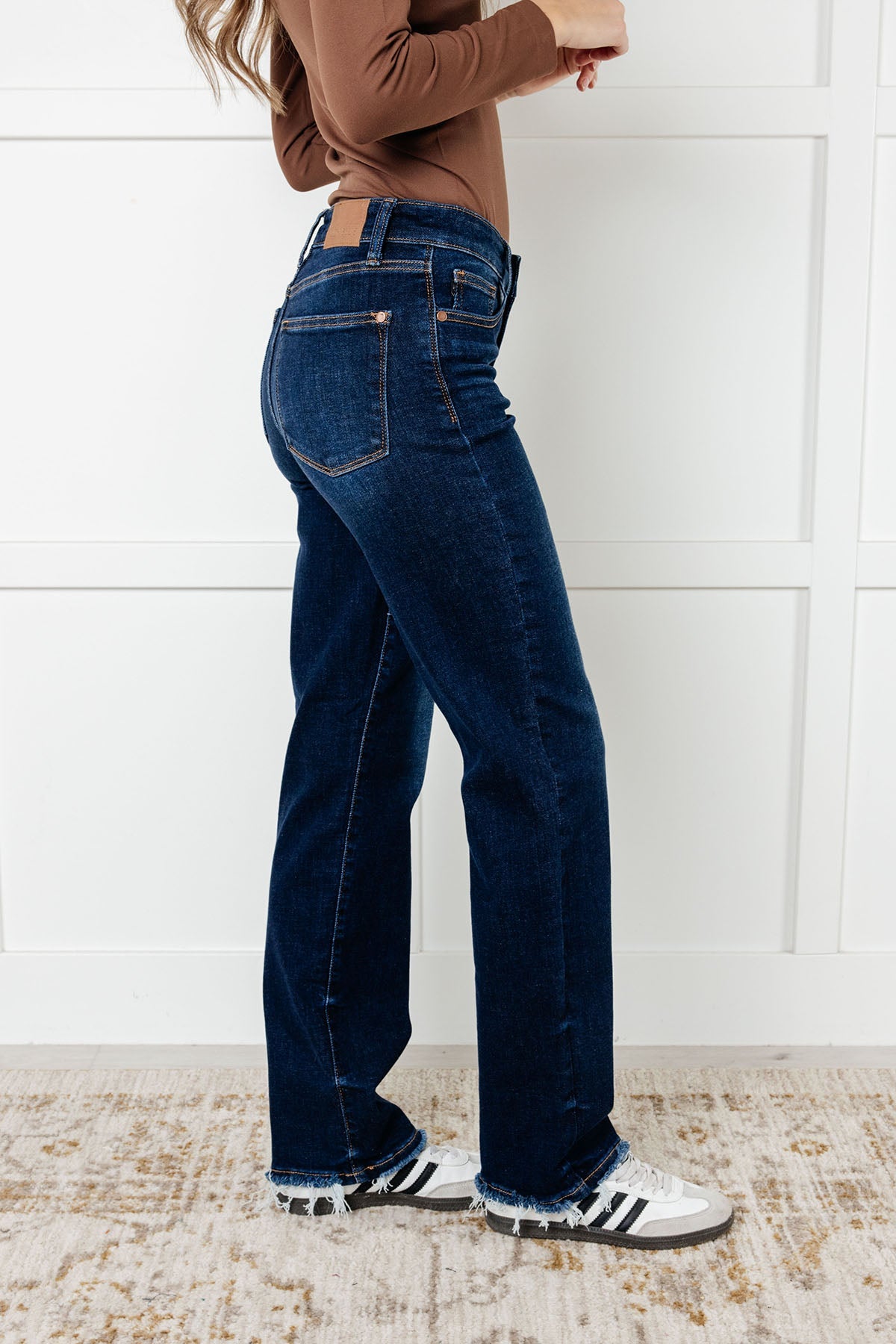 Jacqueline Mid Rise Frayed Hem Straight Leg Jean - Loving God