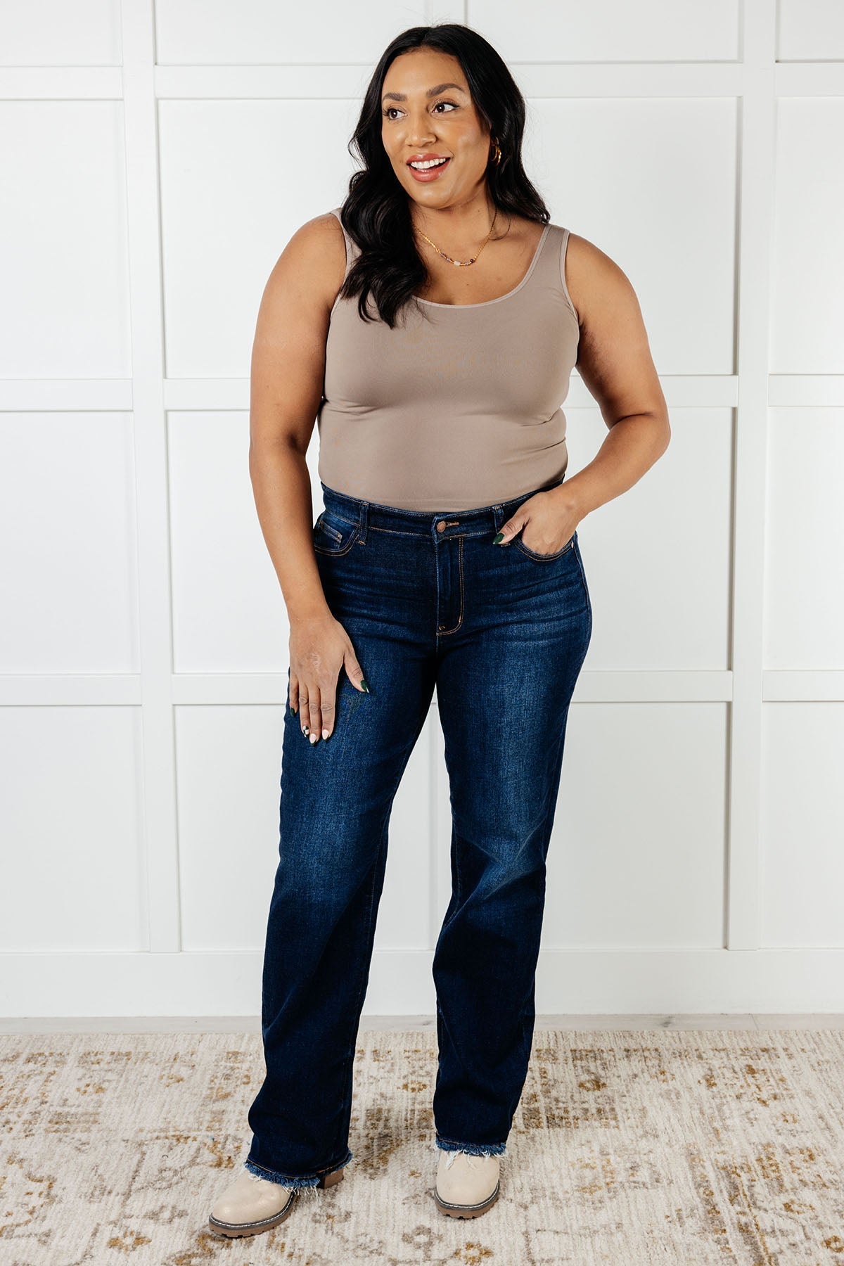 Jacqueline Mid Rise Frayed Hem Straight Leg Jean - Loving God