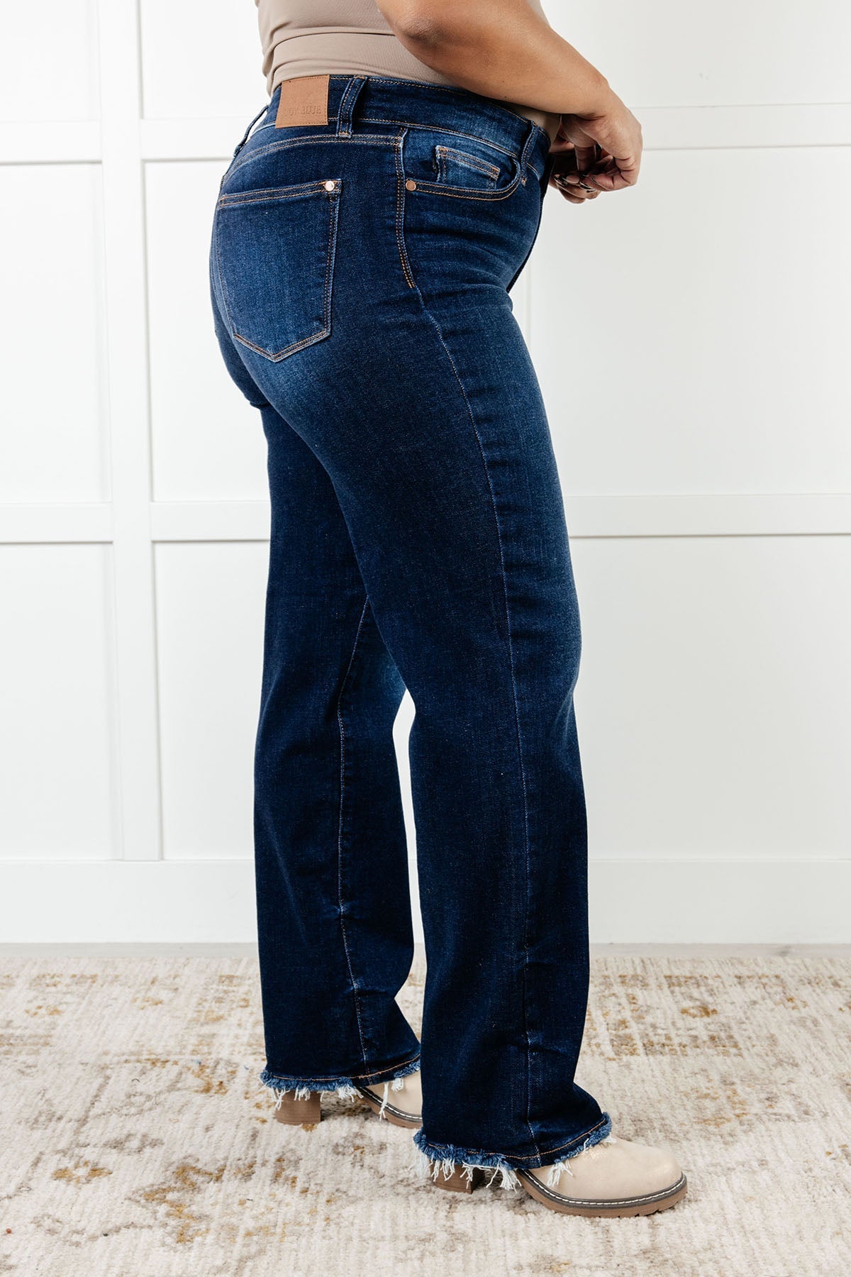 Jacqueline Mid Rise Frayed Hem Straight Leg Jean - Loving God