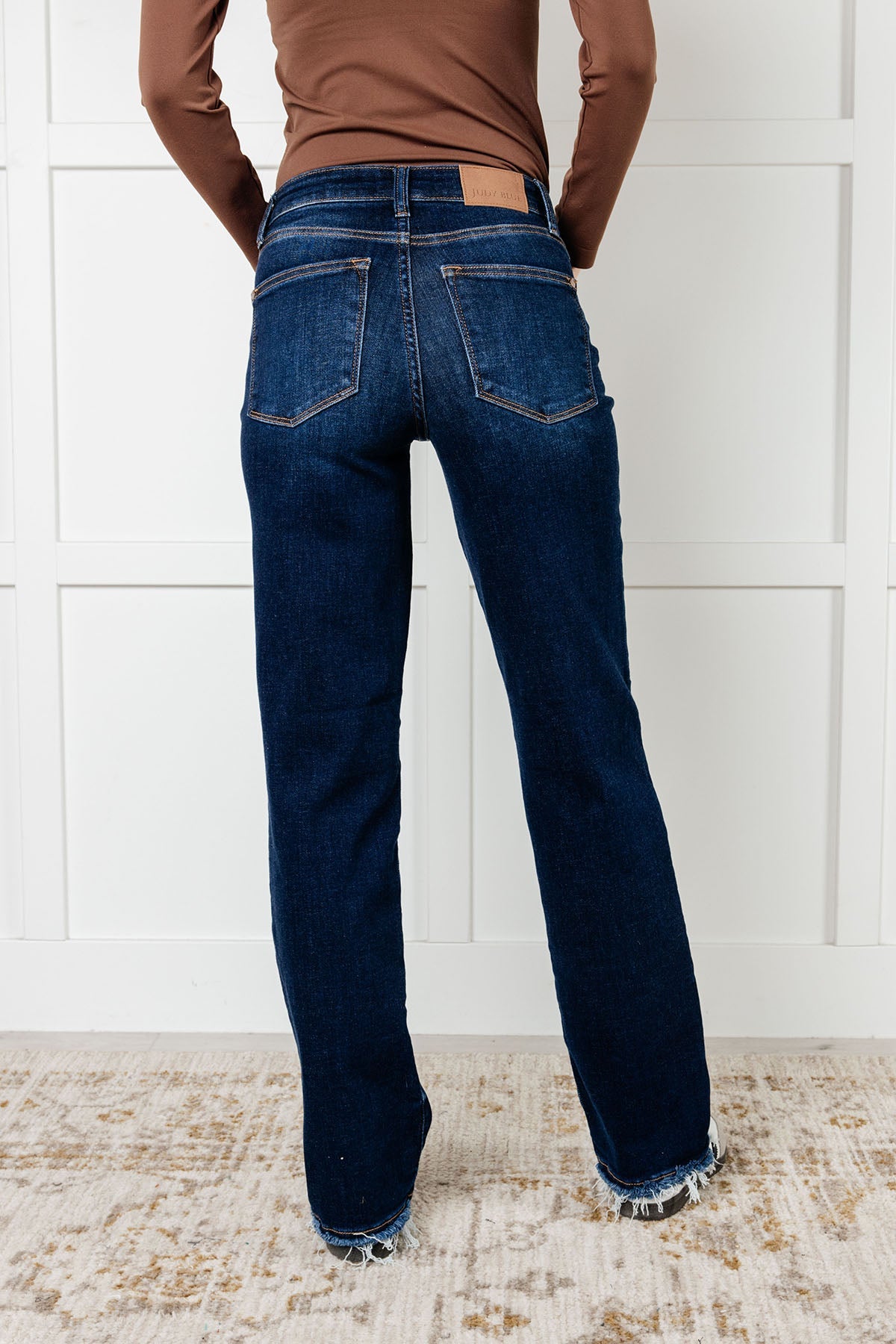 Jacqueline Mid Rise Frayed Hem Straight Leg Jean - Loving God