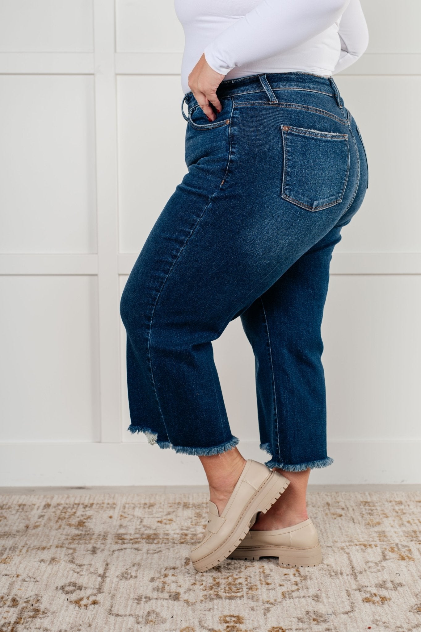 Janice High Rise Button Fly Wide Leg Crop Jeans - Loving God
