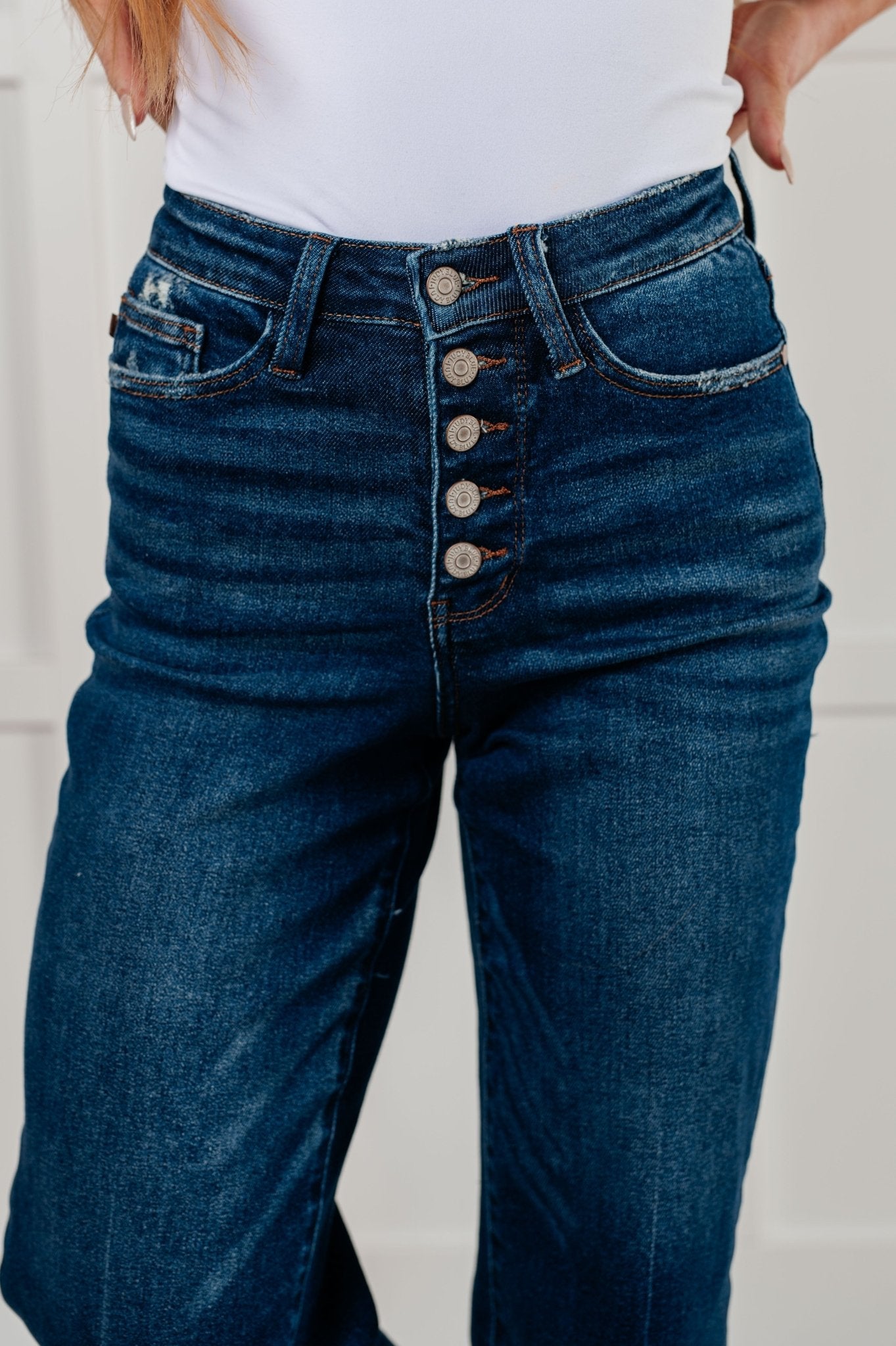 Janice High Rise Button Fly Wide Leg Crop Jeans - Loving God
