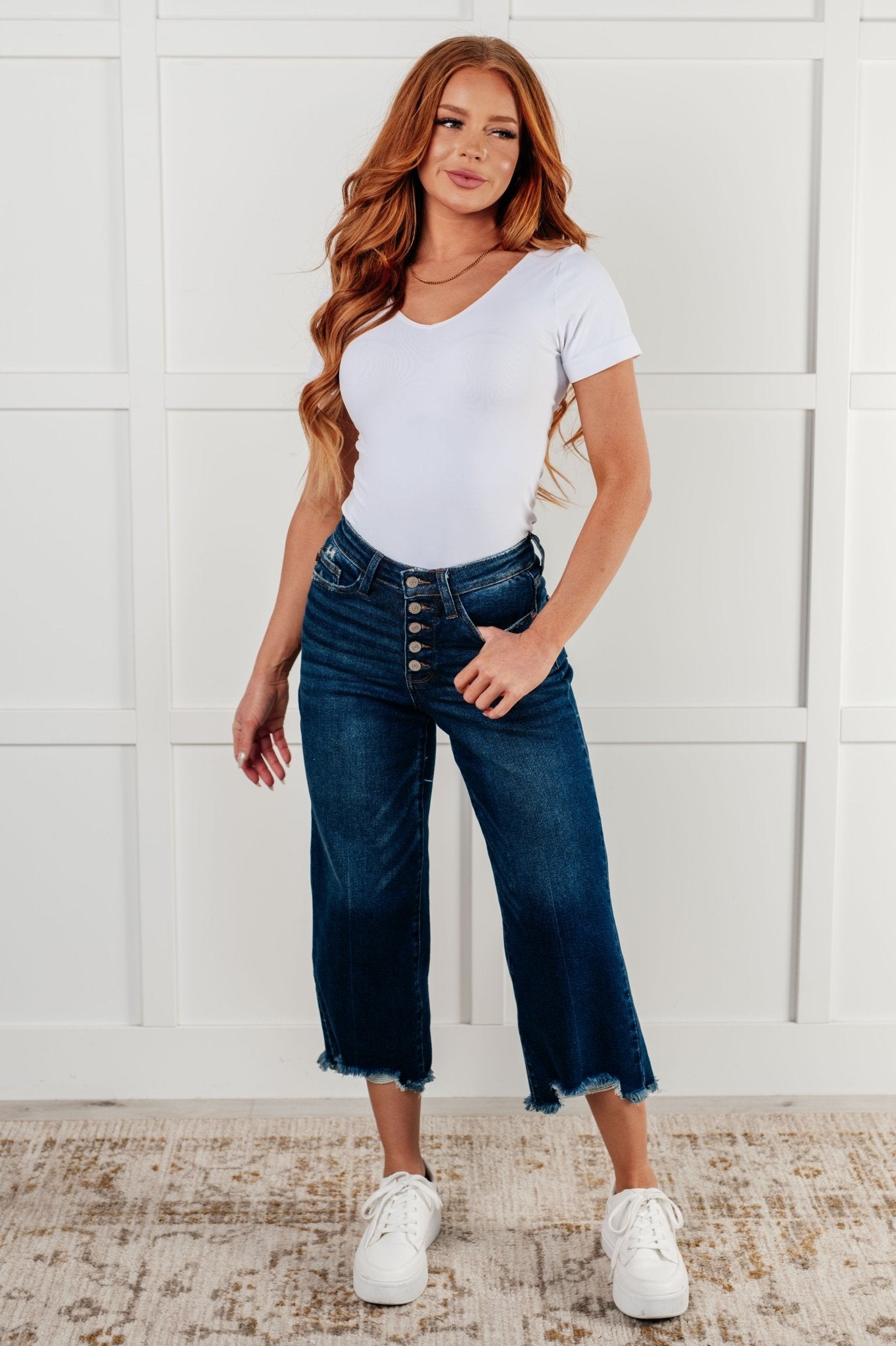 Janice High Rise Button Fly Wide Leg Crop Jeans - Loving God