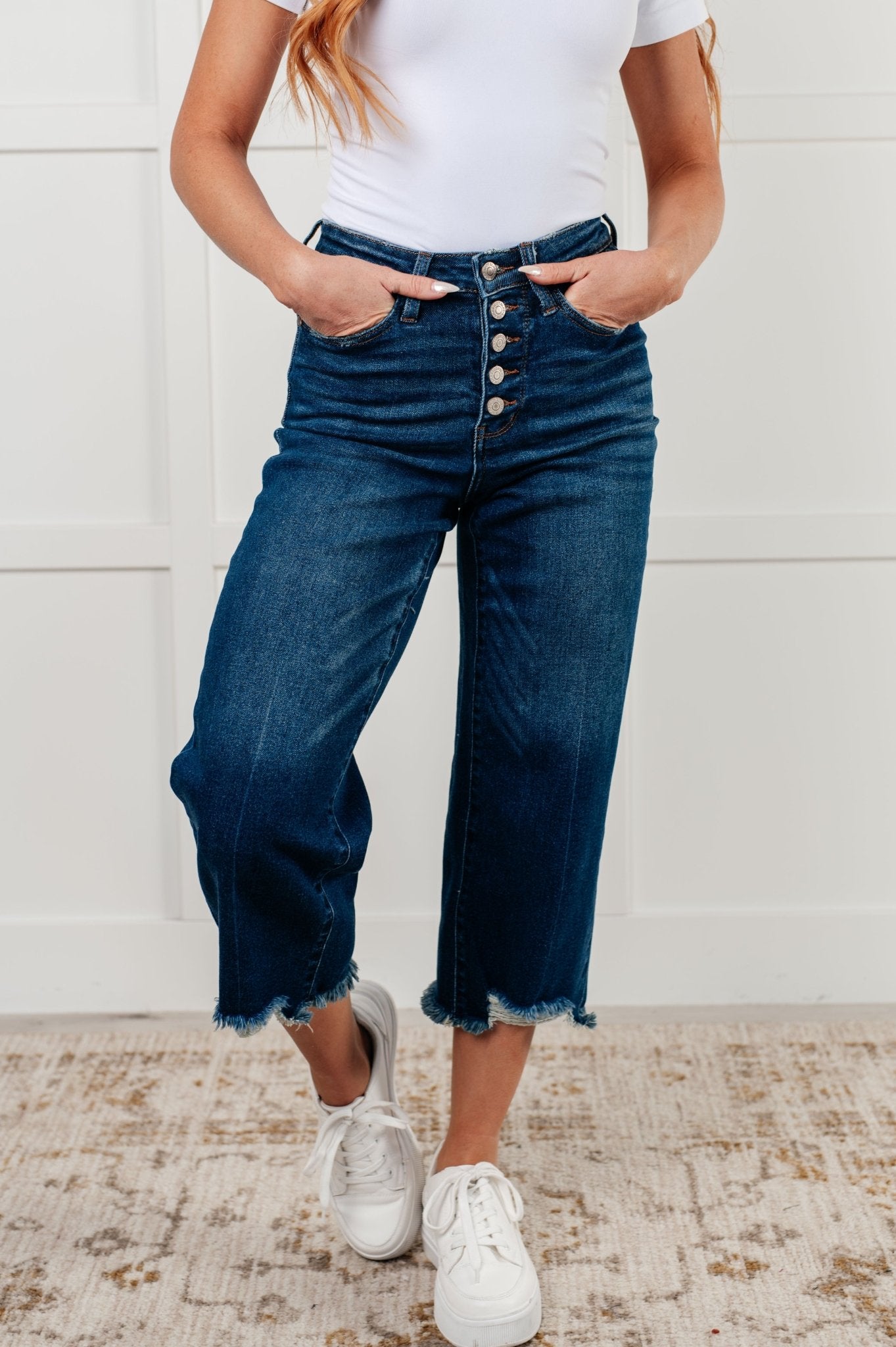 Janice High Rise Button Fly Wide Leg Crop Jeans - Loving God