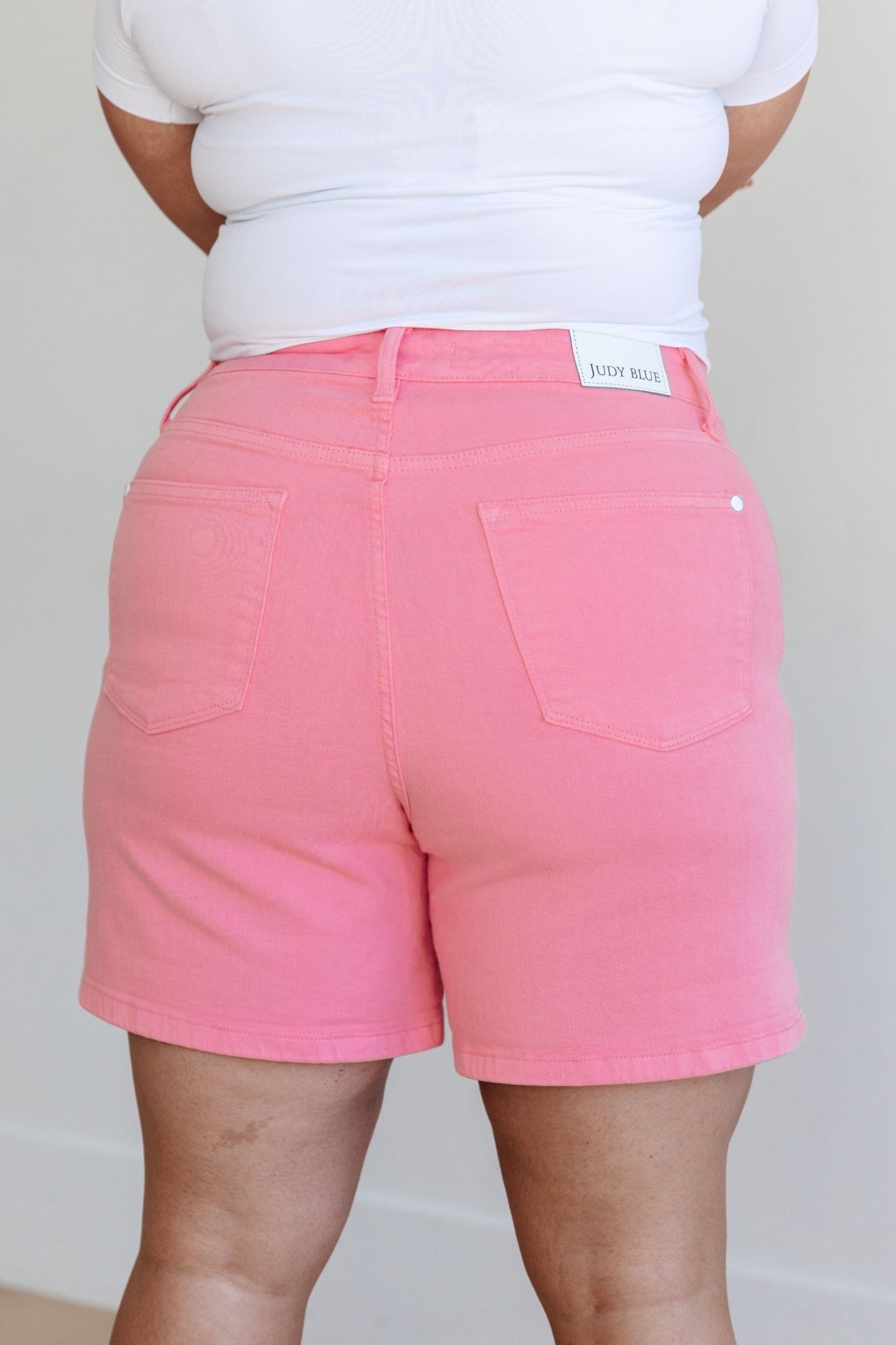 Jenna High Rise Control Top Cuffed Shorts in Pink - Loving God