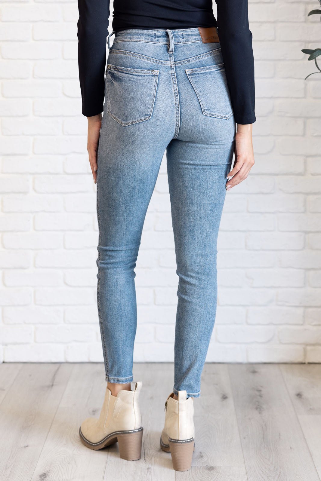 Justine High Rise Control Top Contrast Wash Skinny Jeans - Loving God