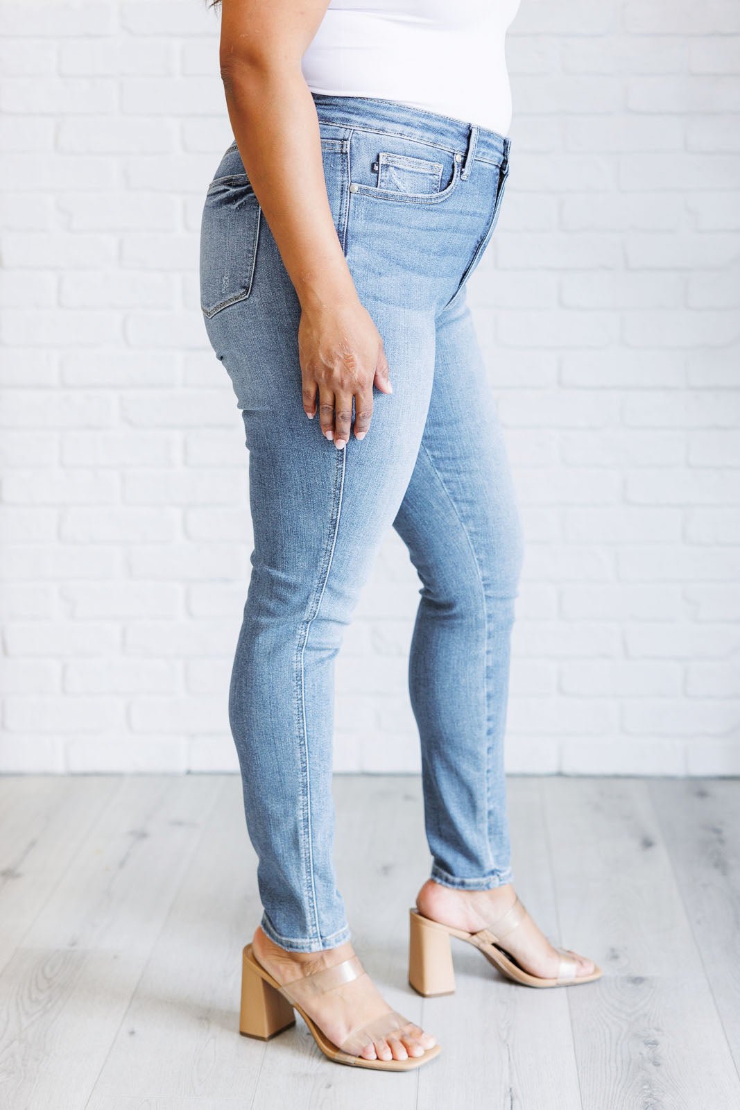 Justine High Rise Control Top Contrast Wash Skinny Jeans - Loving God