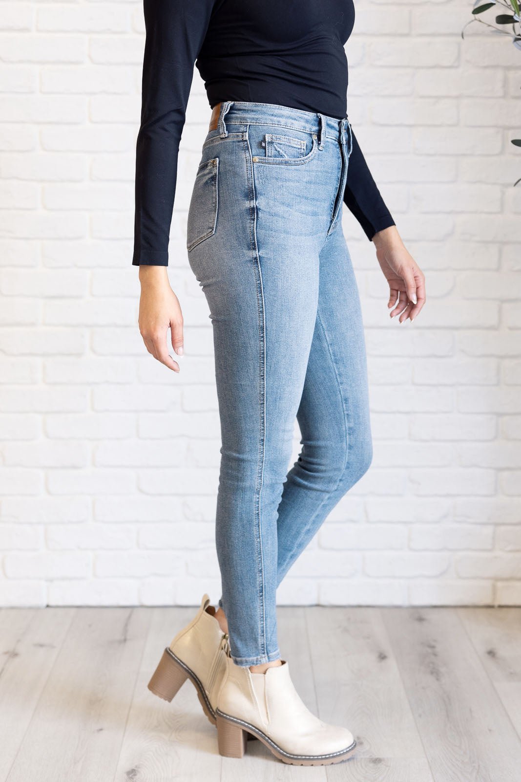 Justine High Rise Control Top Contrast Wash Skinny Jeans - Loving God