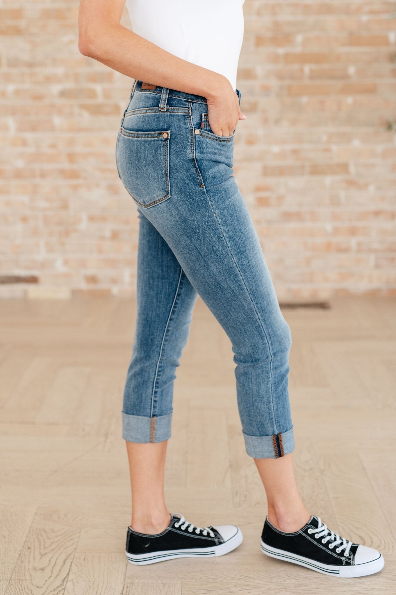 Laura Mid Rise Cuffed Skinny Capri Jeans - Loving God