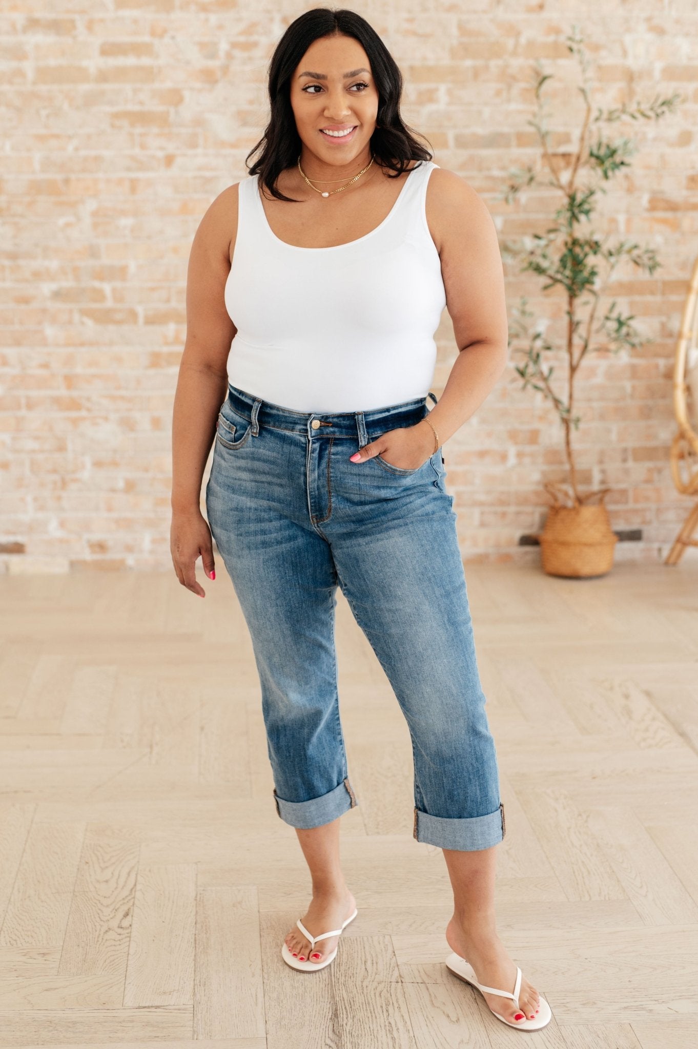 Laura Mid Rise Cuffed Skinny Capri Jeans - Loving God