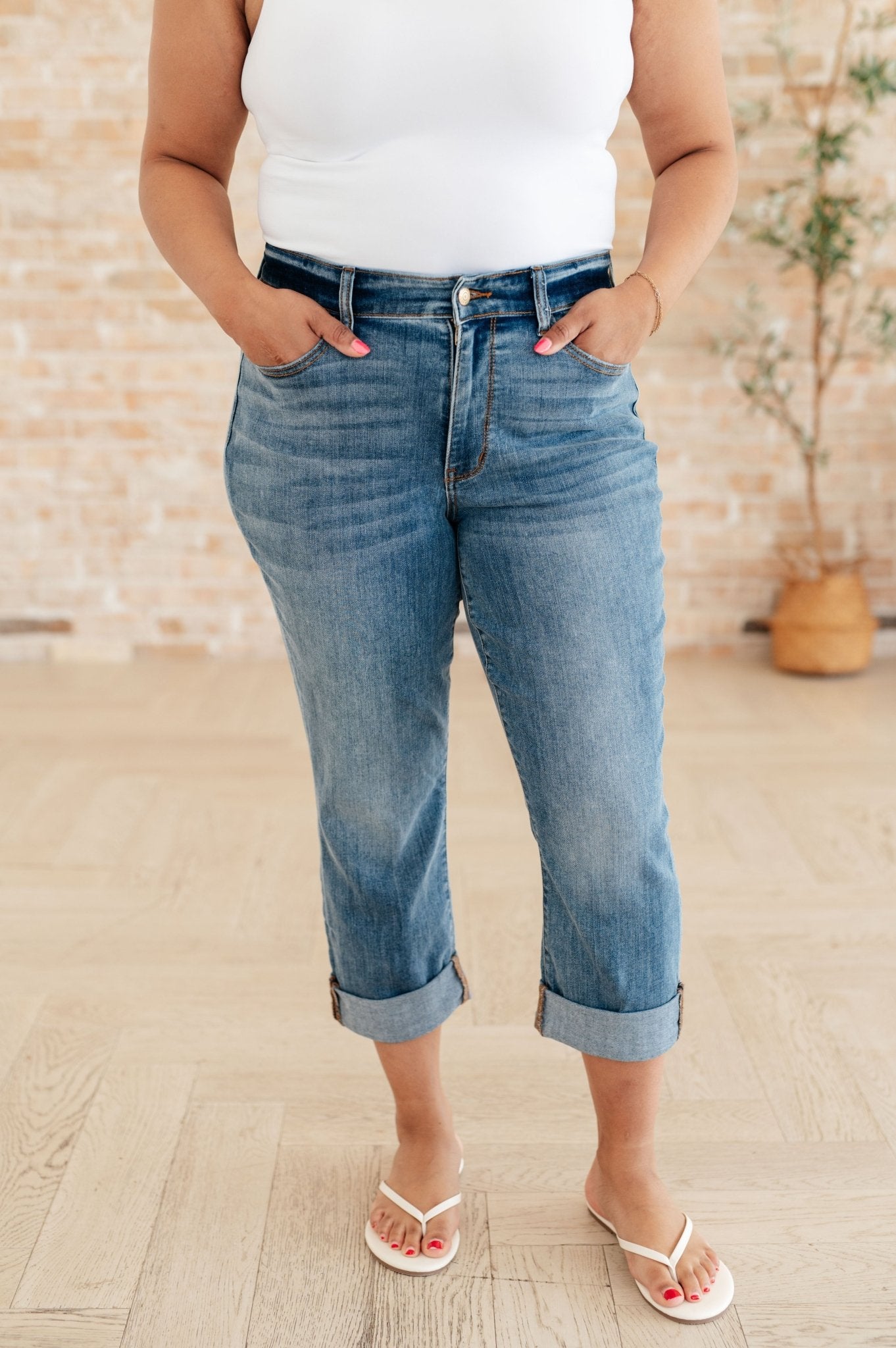 Laura Mid Rise Cuffed Skinny Capri Jeans - Loving God