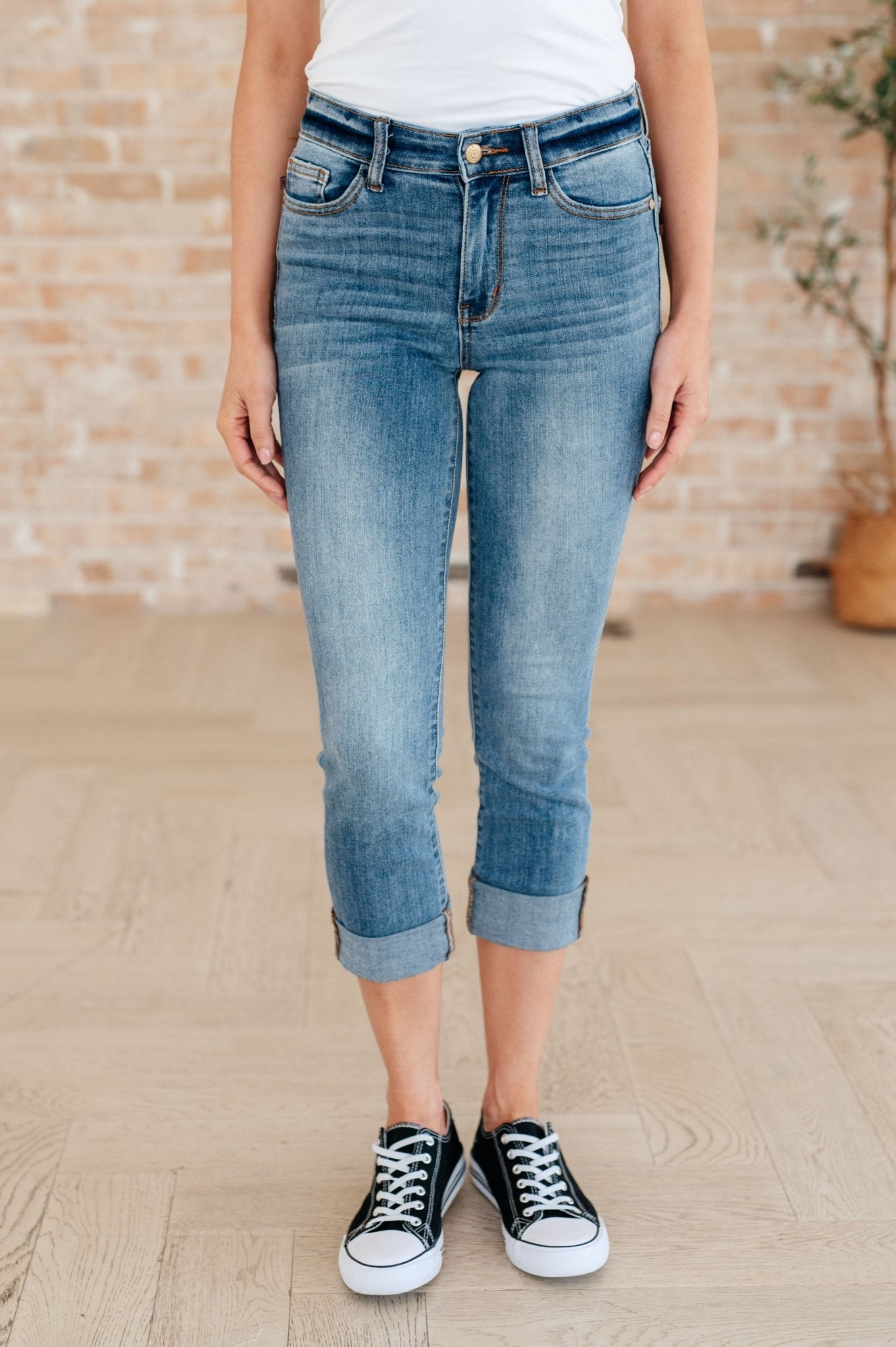 Laura Mid Rise Cuffed Skinny Capri Jeans - Loving God