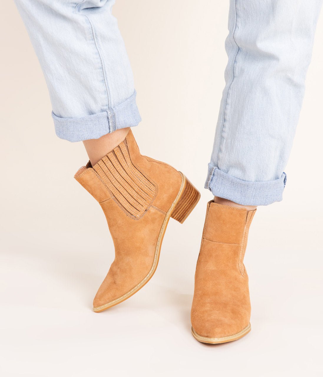 Leonor Suede Ankle Boot in Tan - Loving God