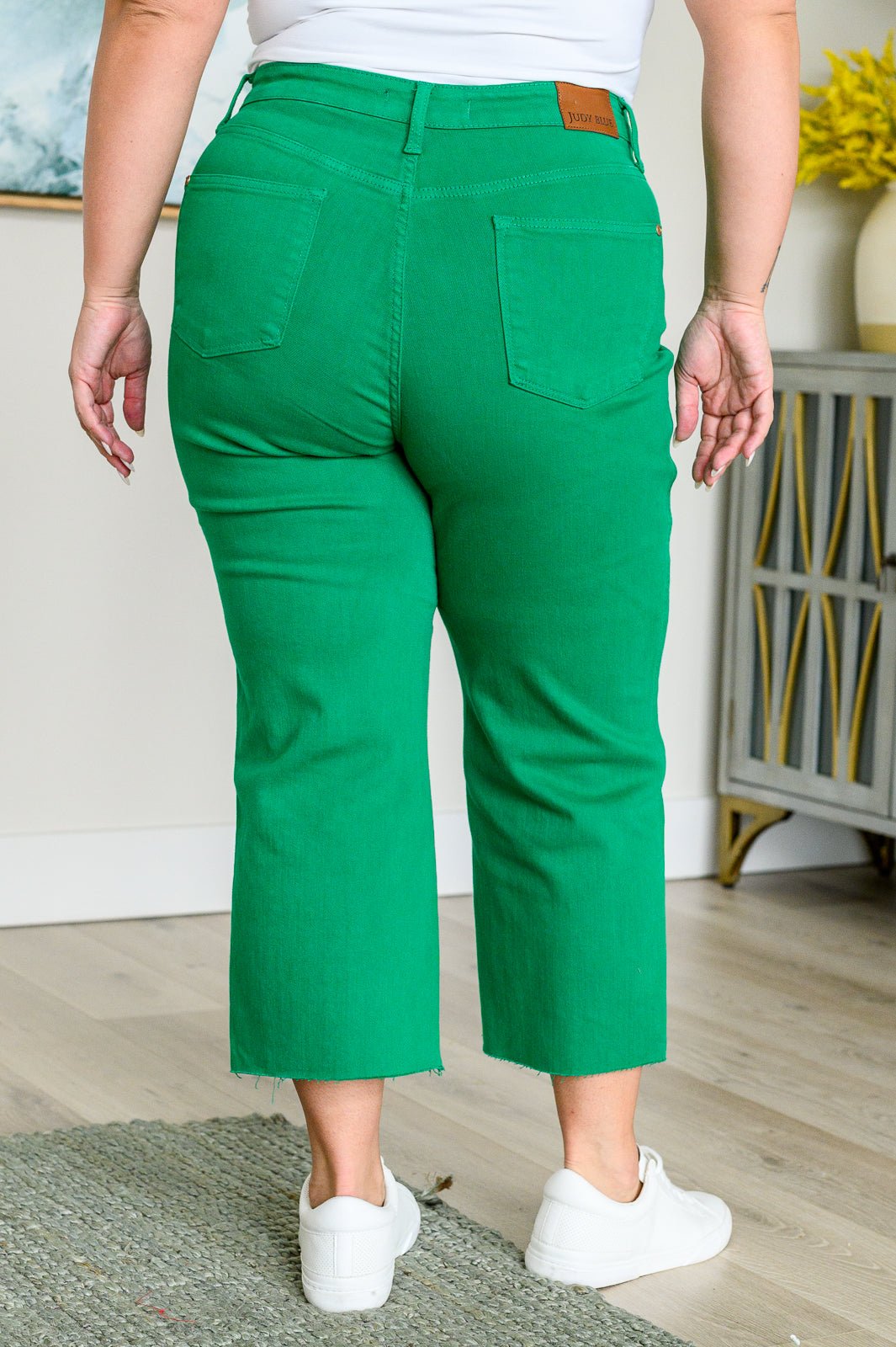Lisa High Rise Control Top Wide Leg Crop Jeans in Kelly Green - Loving God