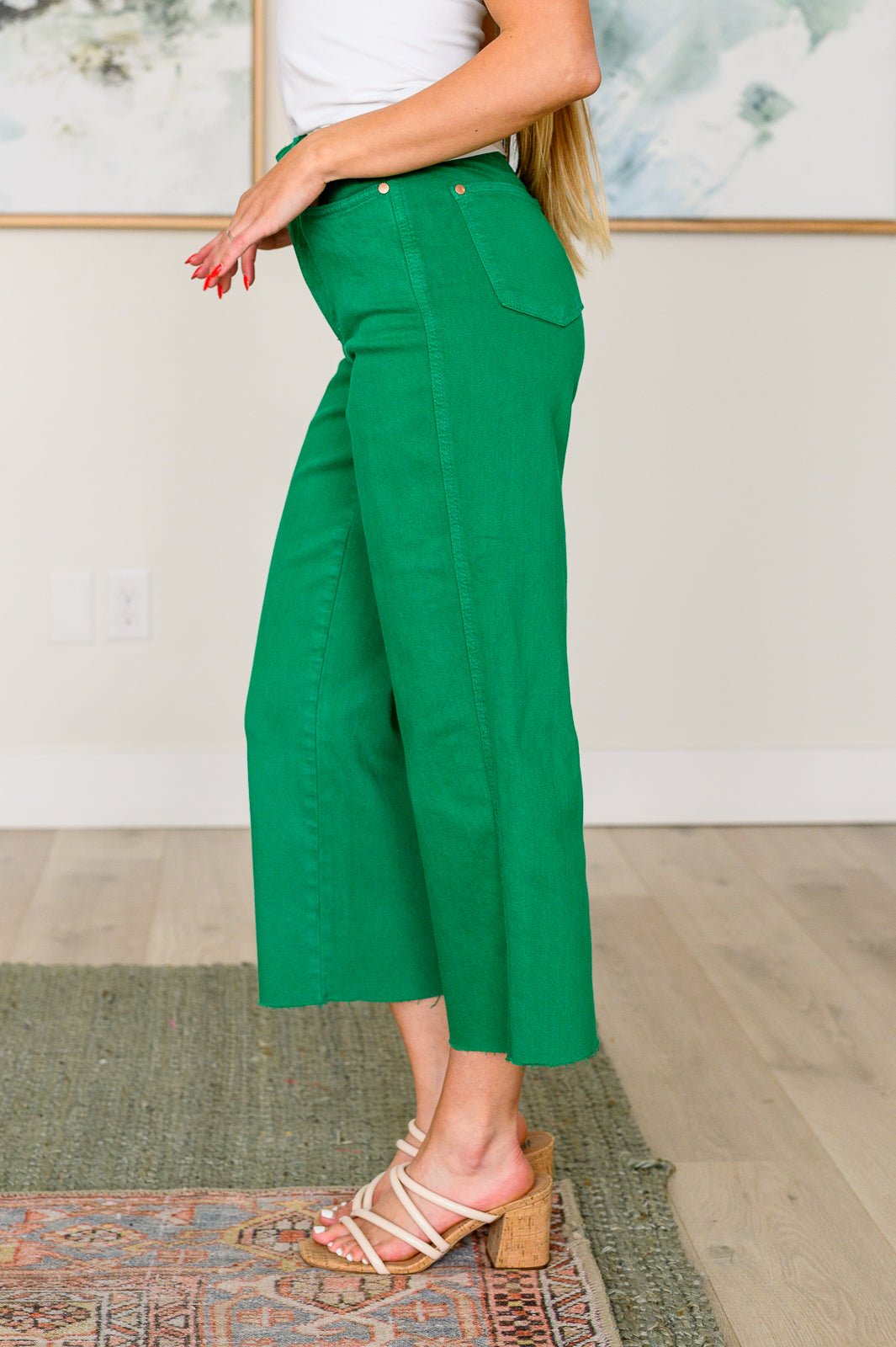 Lisa High Rise Control Top Wide Leg Crop Jeans in Kelly Green - Loving God