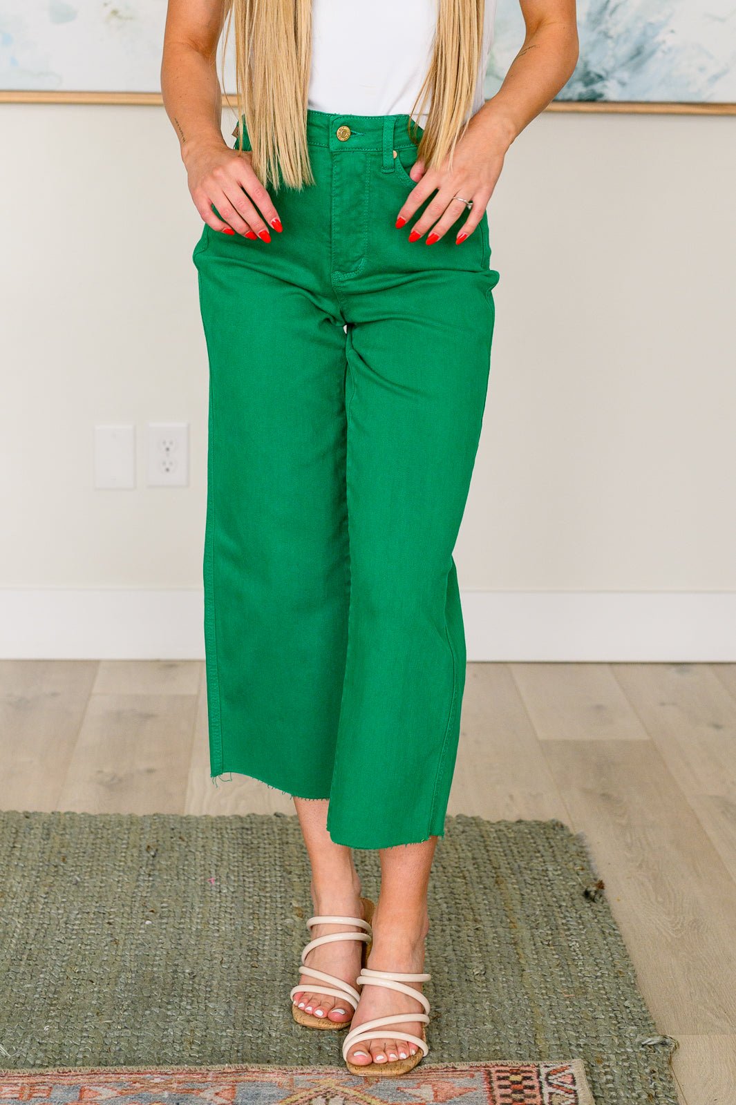 Lisa High Rise Control Top Wide Leg Crop Jeans in Kelly Green - Loving God