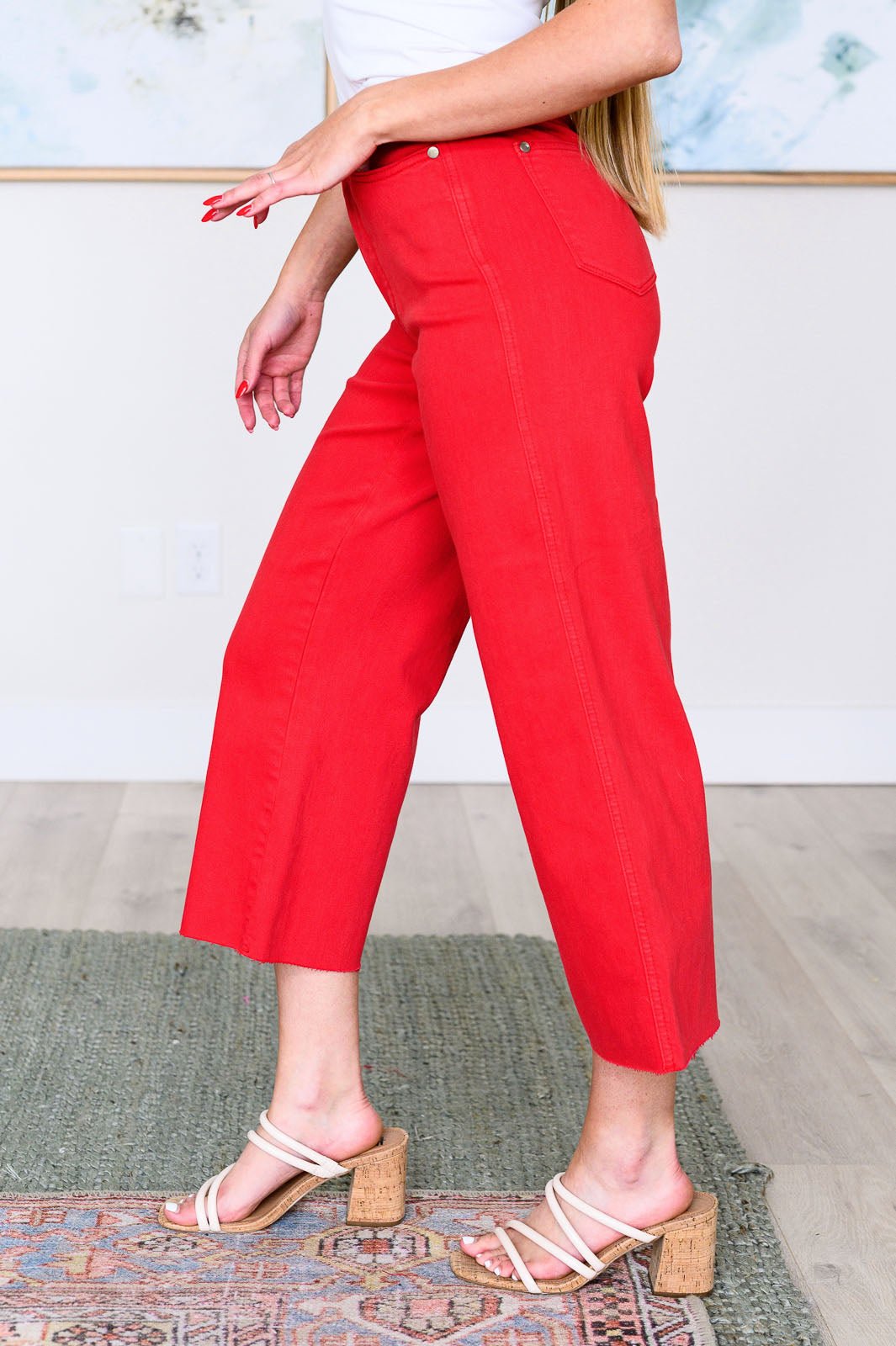 Lisa High Rise Control Top Wide Leg Crop Jeans in Red - Loving God