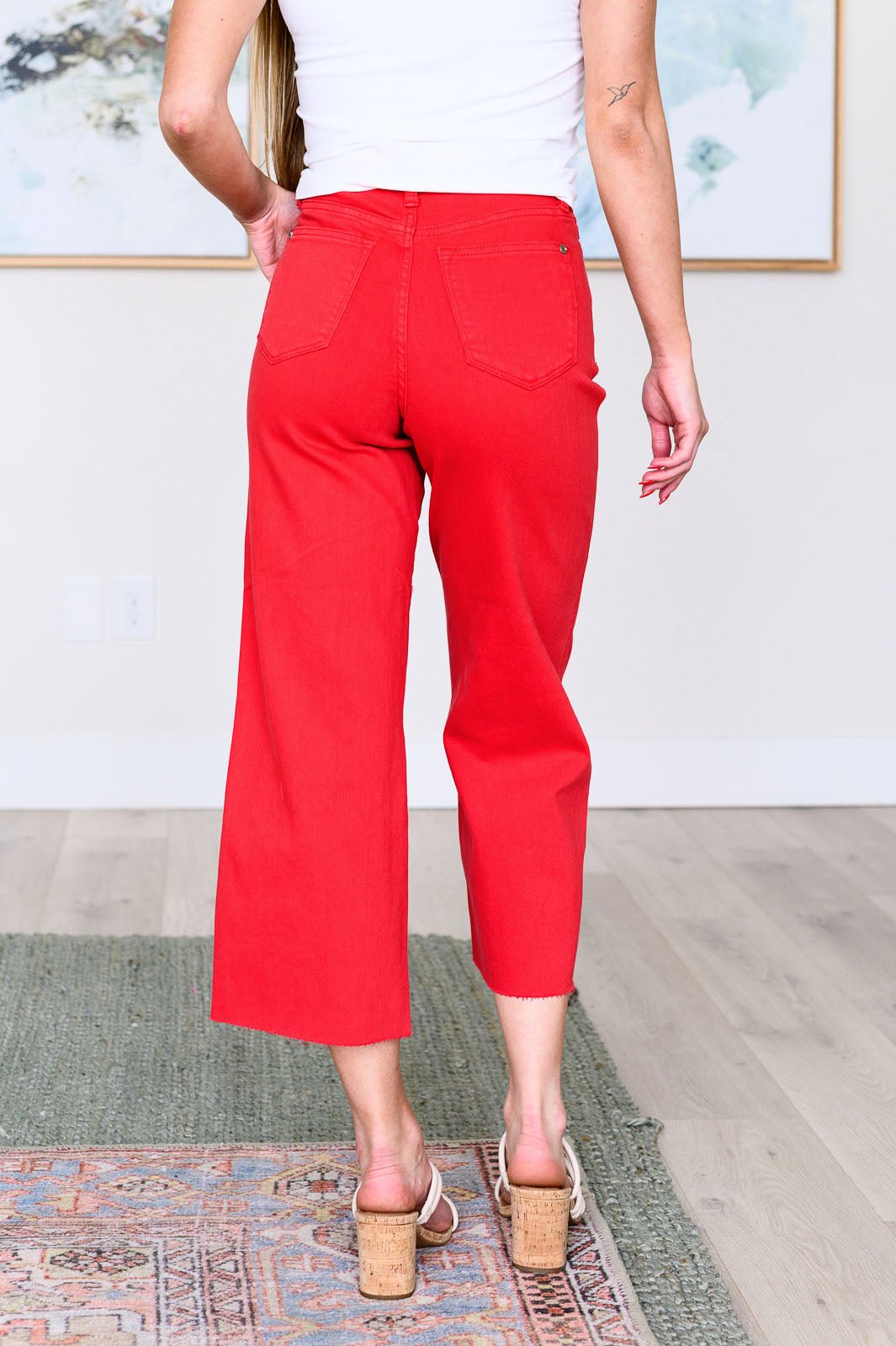 Lisa High Rise Control Top Wide Leg Crop Jeans in Red - Loving God