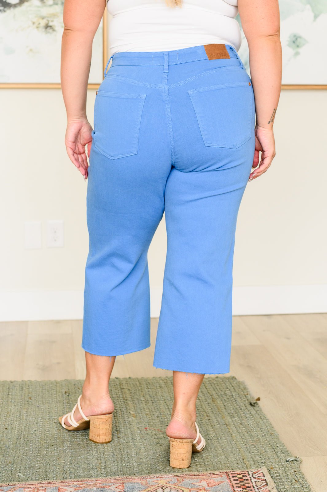 Lisa High Rise Control Top Wide Leg Crop Jeans in Sky Blue - Loving God