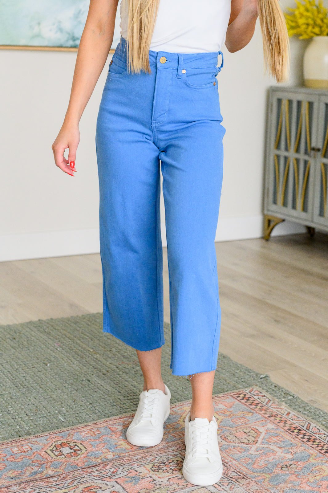 Lisa High Rise Control Top Wide Leg Crop Jeans in Sky Blue - Loving God