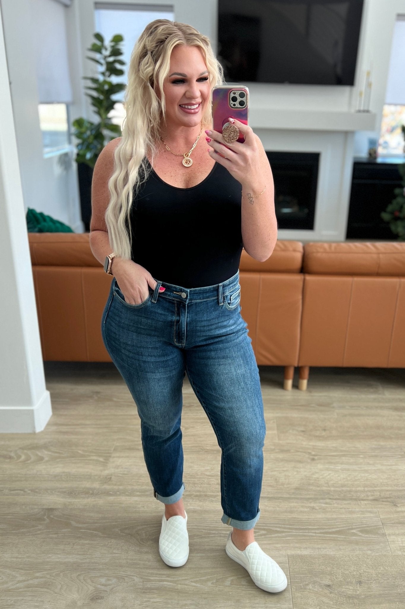 London Midrise Cuffed Boyfriend Jeans - Loving God