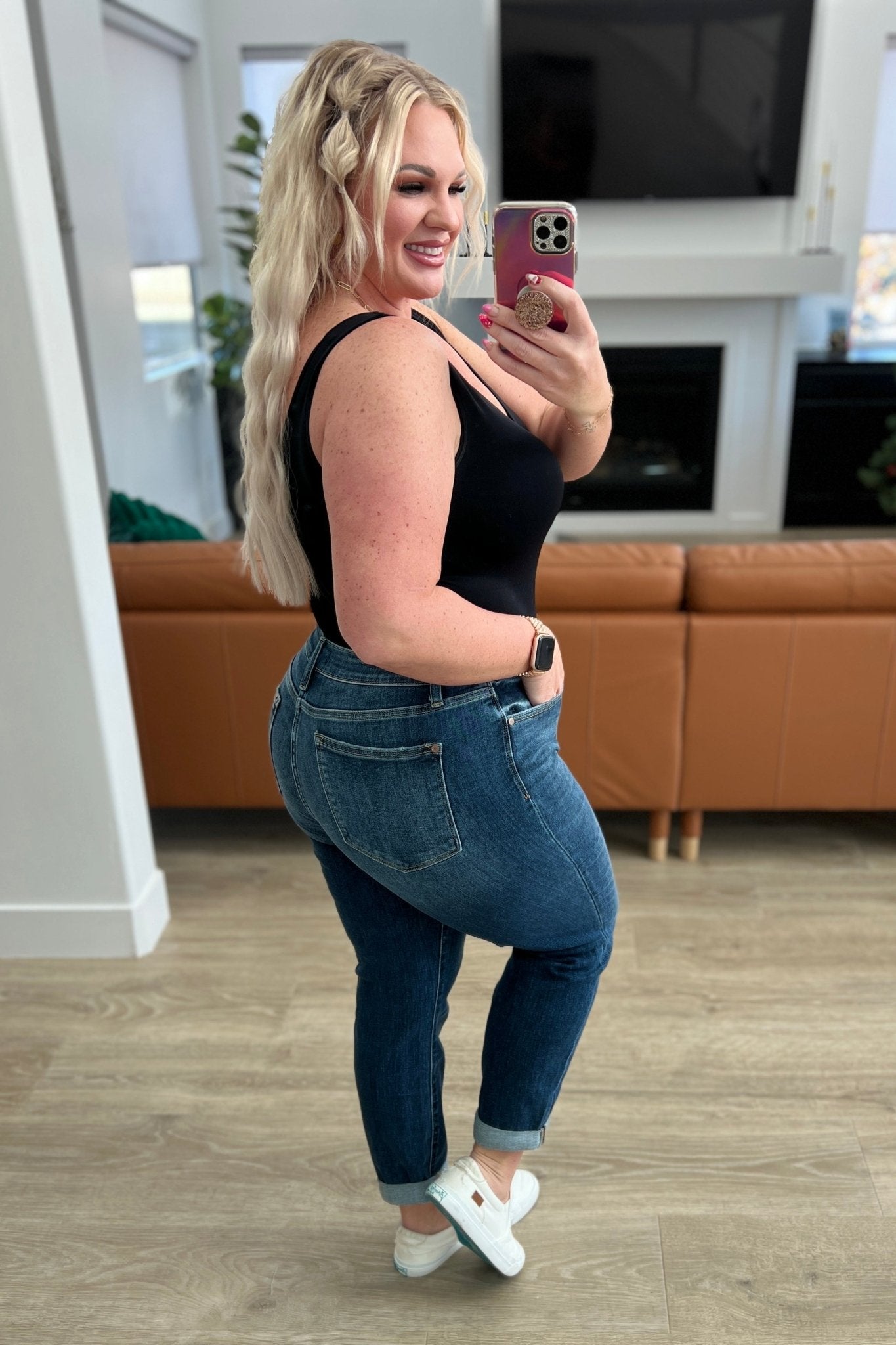 London Midrise Cuffed Boyfriend Jeans - Loving God