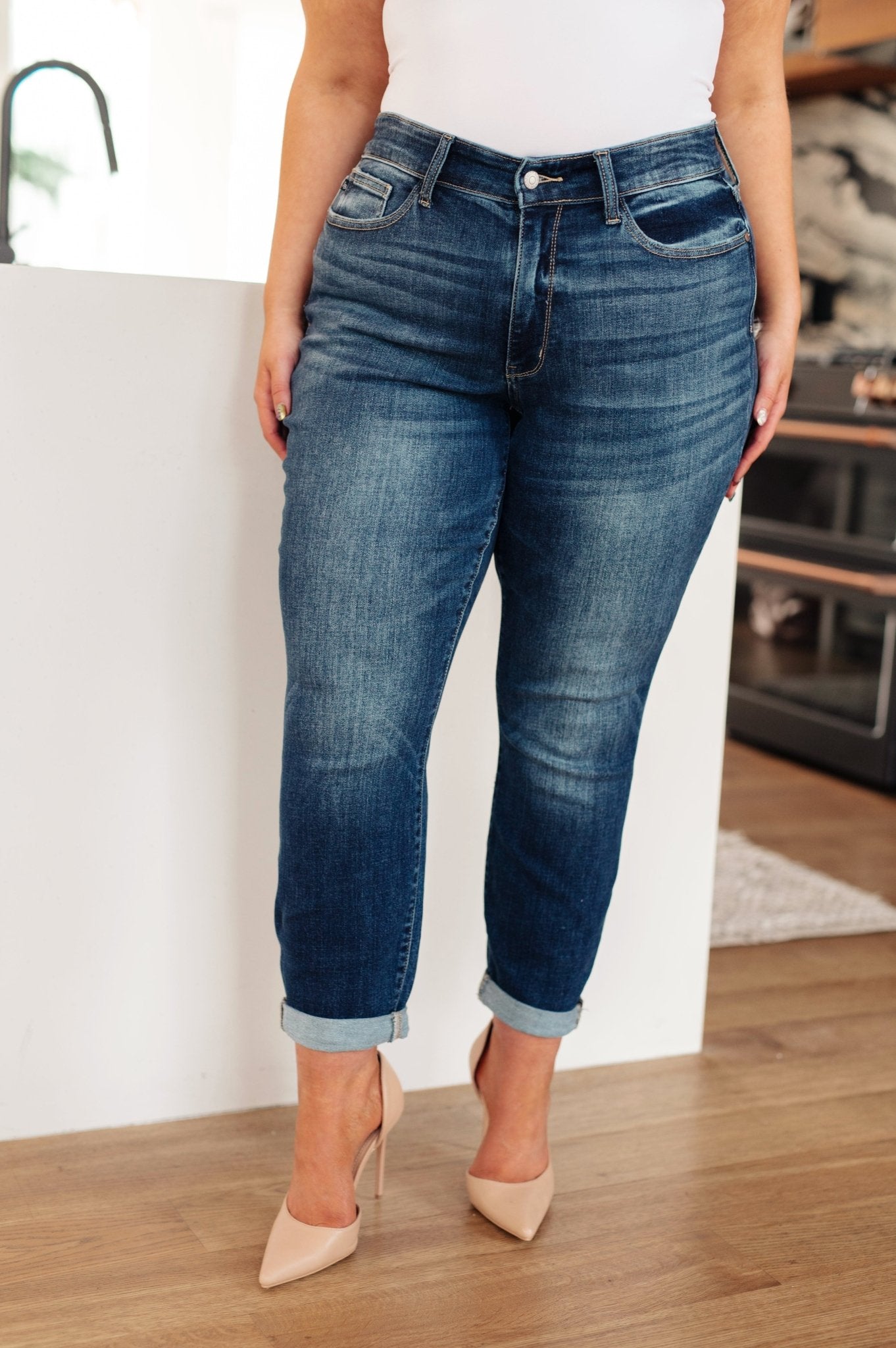 London Midrise Cuffed Boyfriend Jeans - Loving God