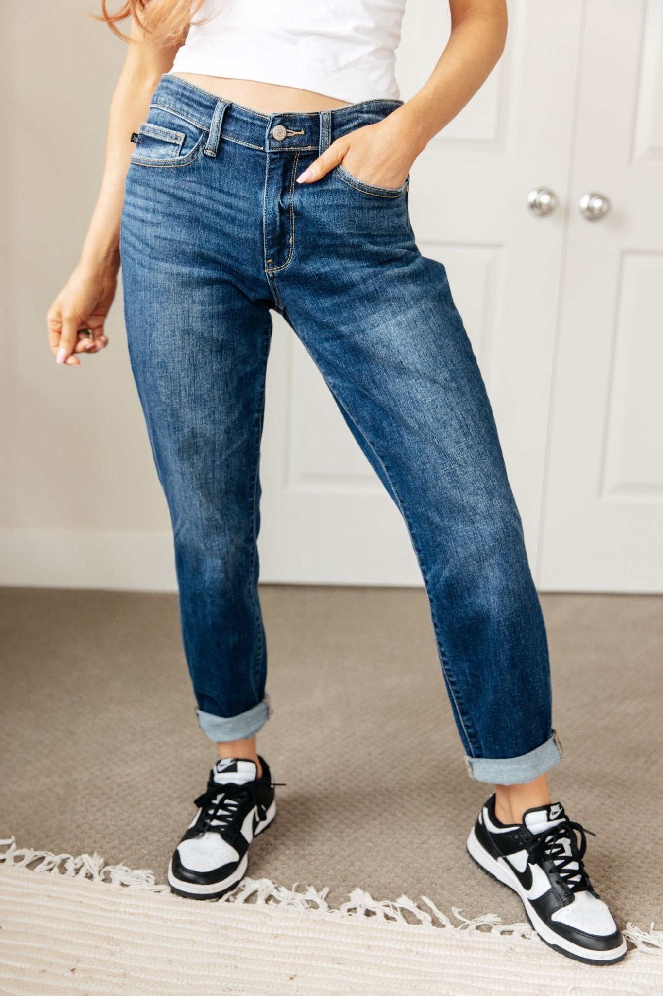 London Midrise Cuffed Boyfriend Jeans - Loving God