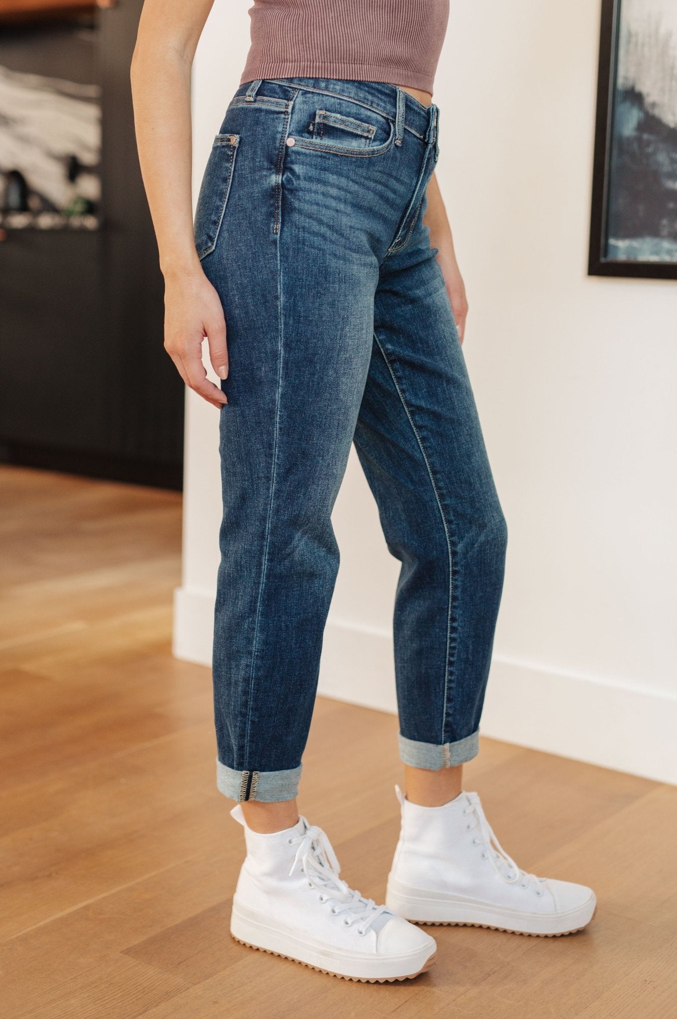 London Midrise Cuffed Boyfriend Jeans - Loving God