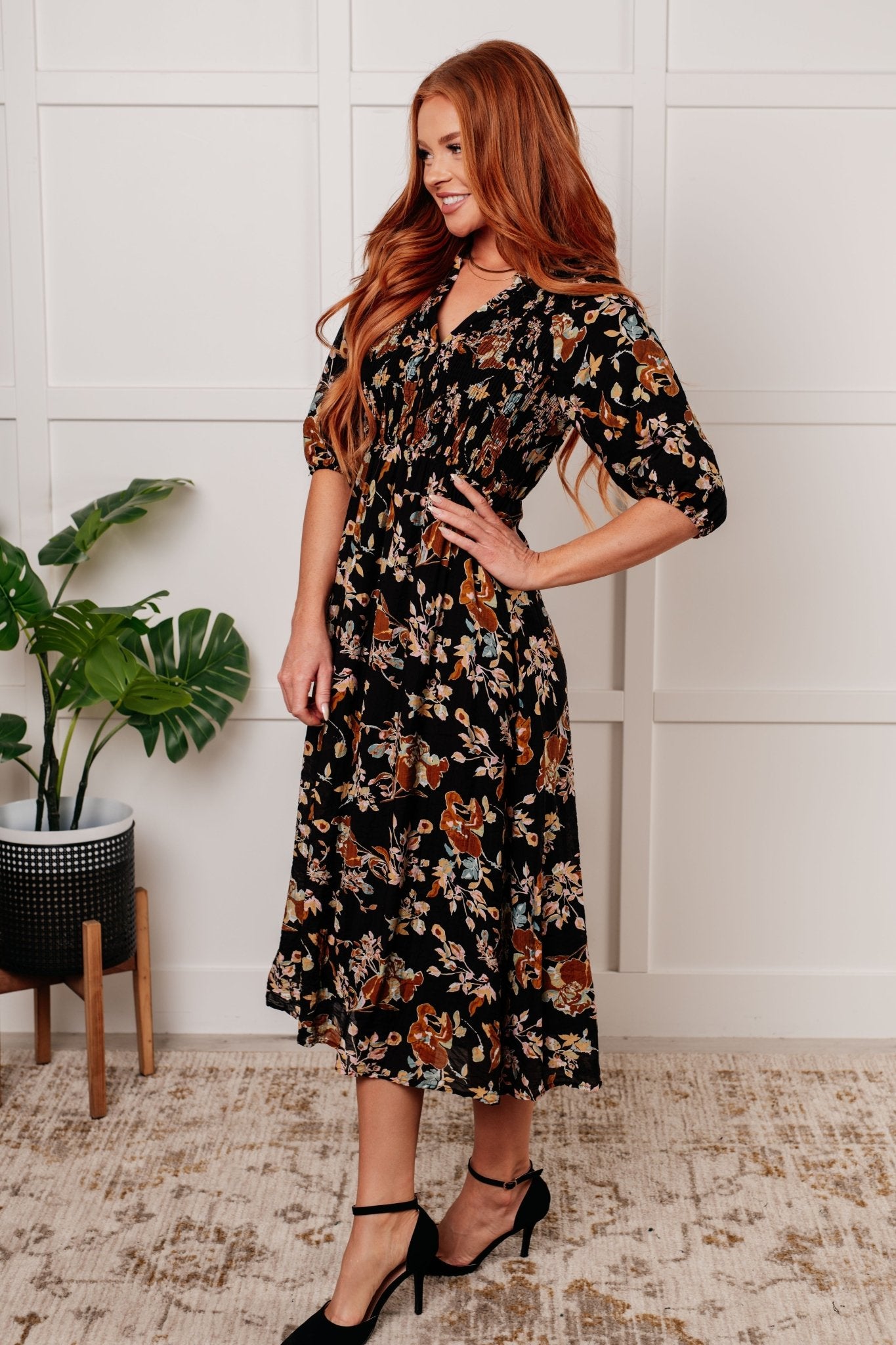 Look My Way Smocked Bodice Button Down Dress - Loving God