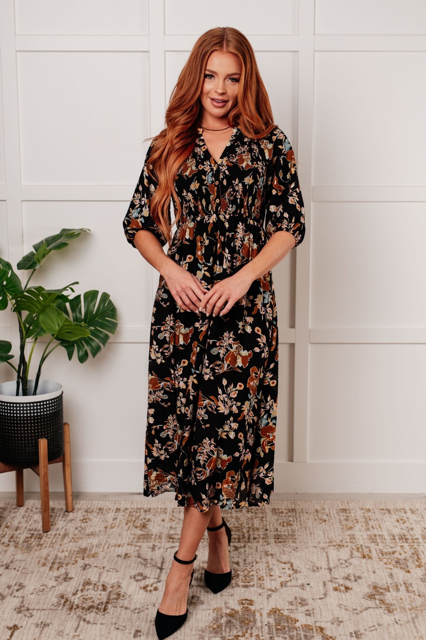 Look My Way Smocked Bodice Button Down Dress - Loving God