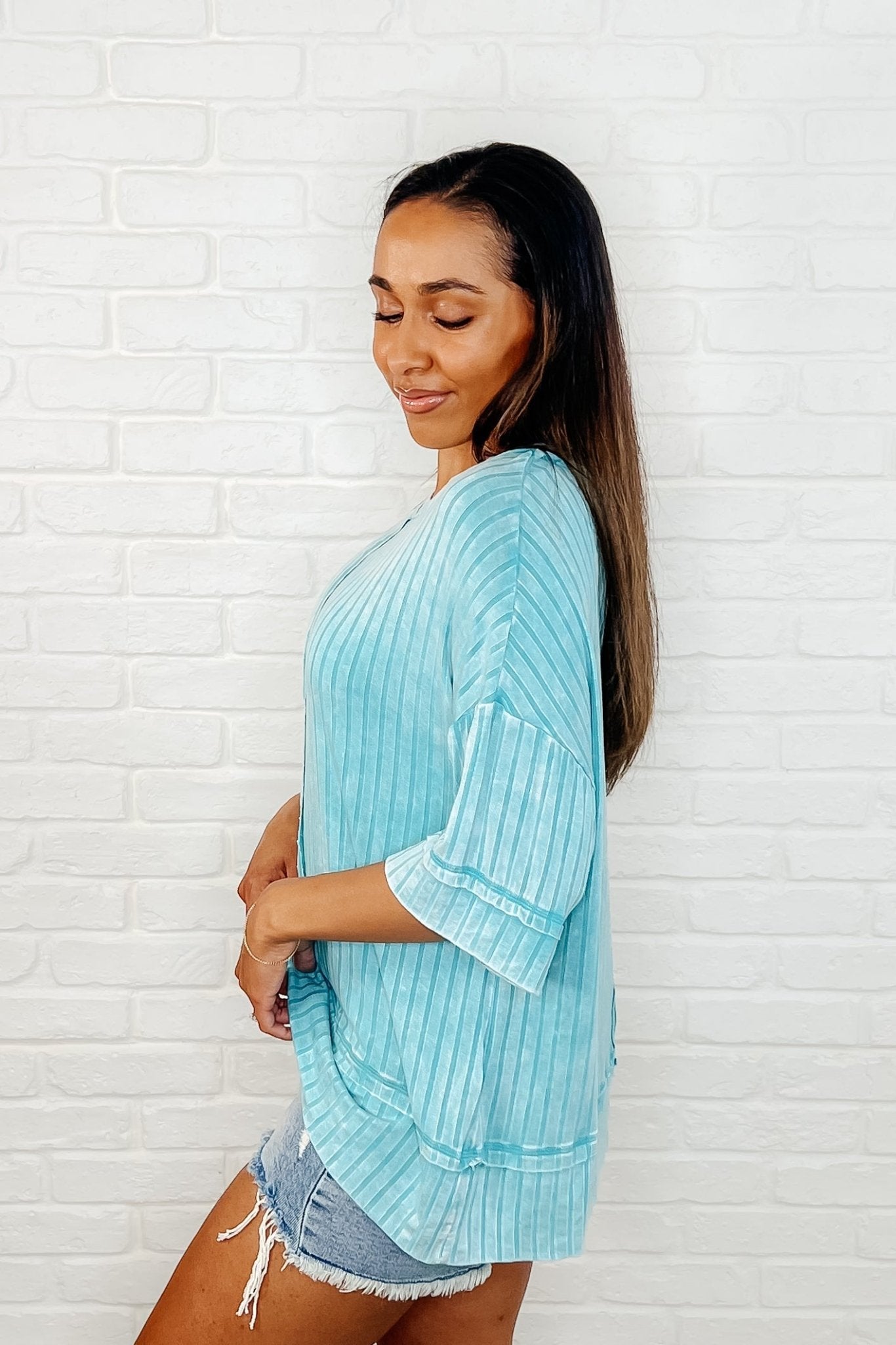 Loosely Speaking Oversized Basic Top in Turquoise - Loving God