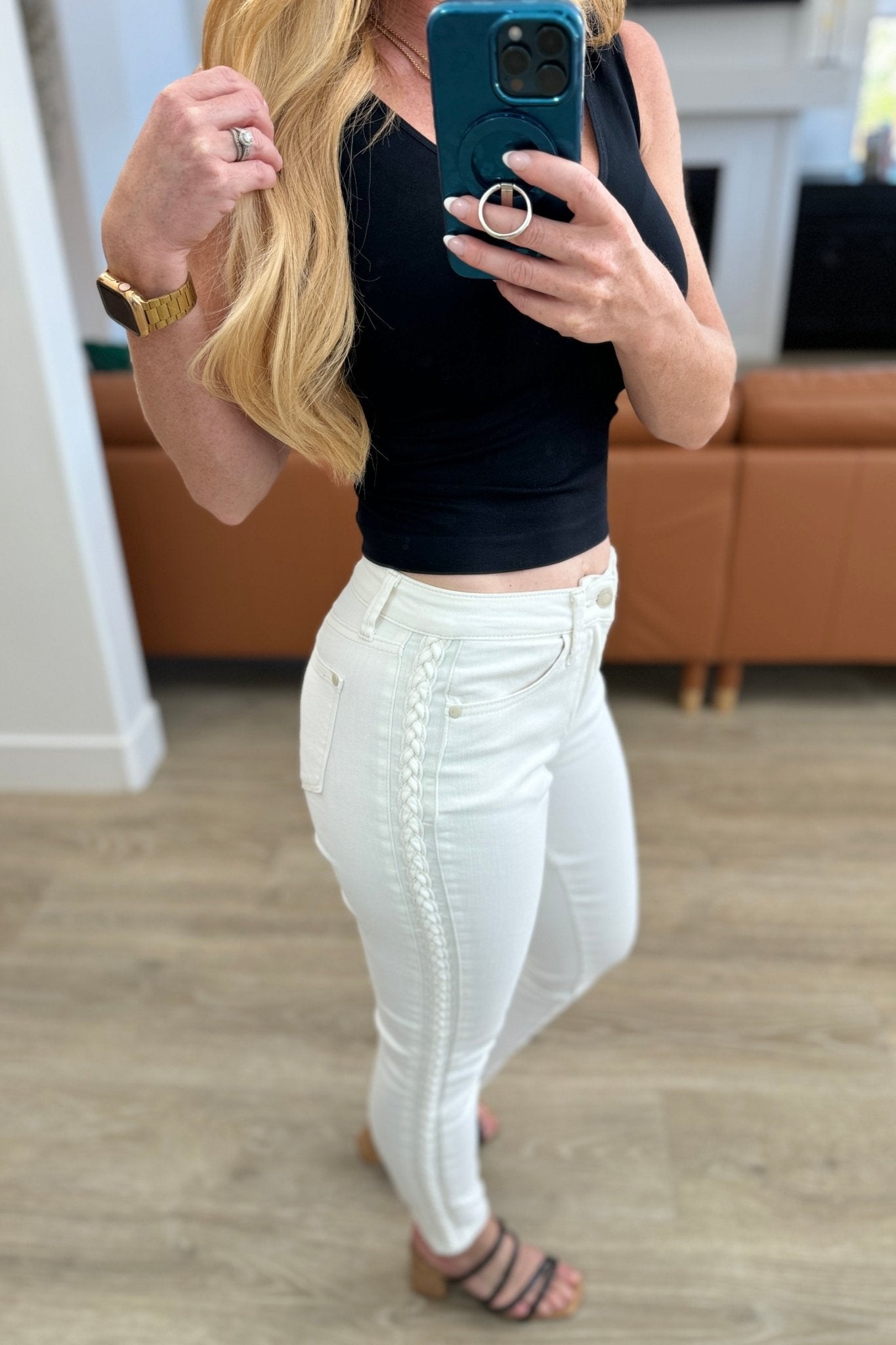 Maddie Mid Rise Braided Side Seam Relaxed Jeans - Loving God