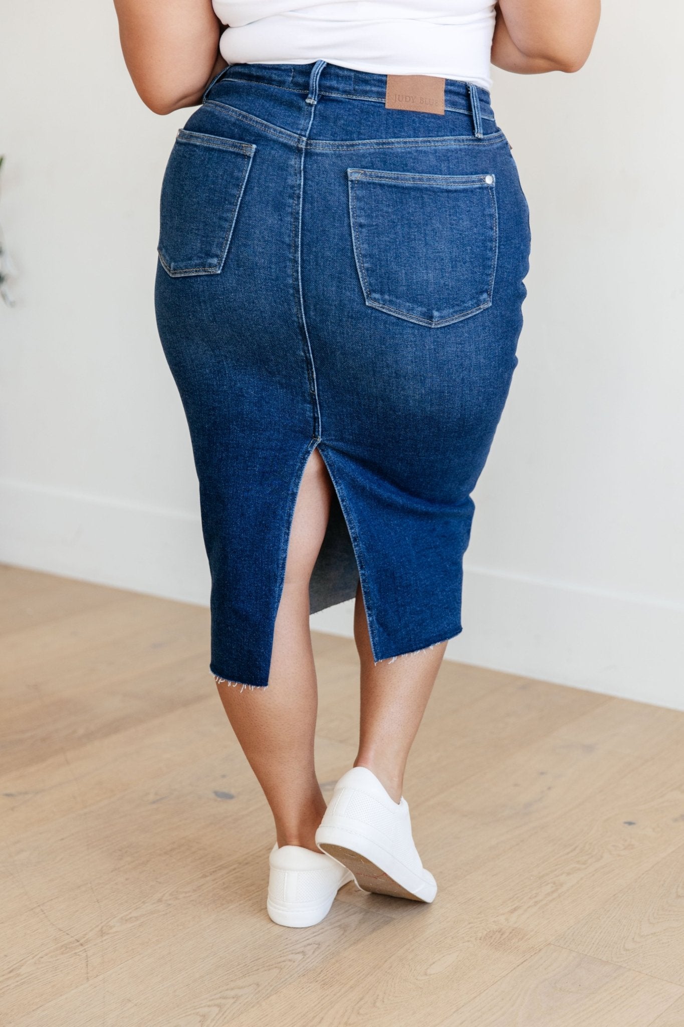 Marcy High Rise Denim Midi Skirt - Loving God