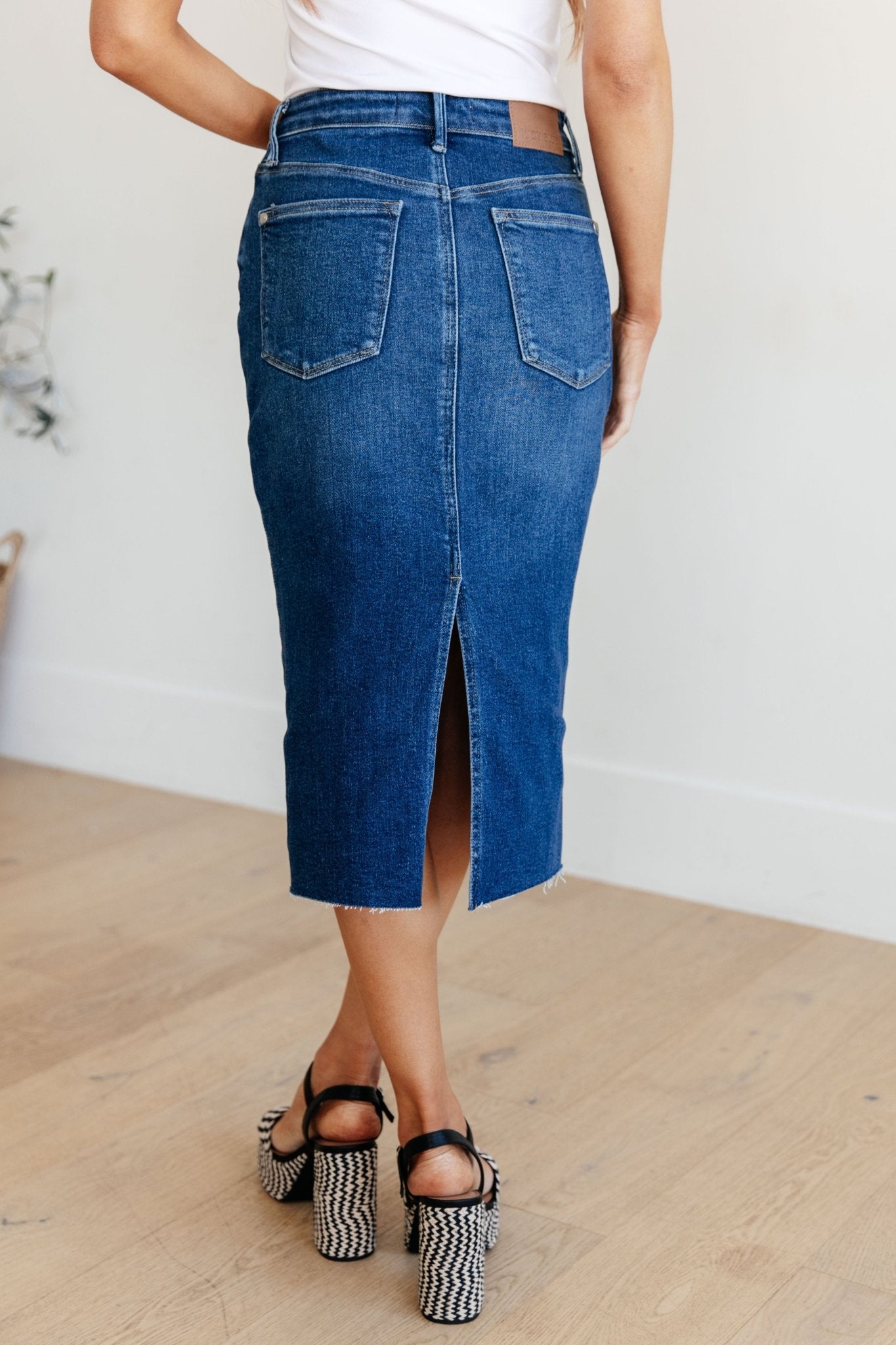 Marcy High Rise Denim Midi Skirt - Loving God