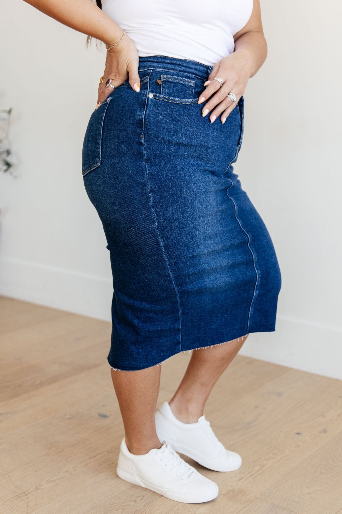 Marcy High Rise Denim Midi Skirt - Loving God