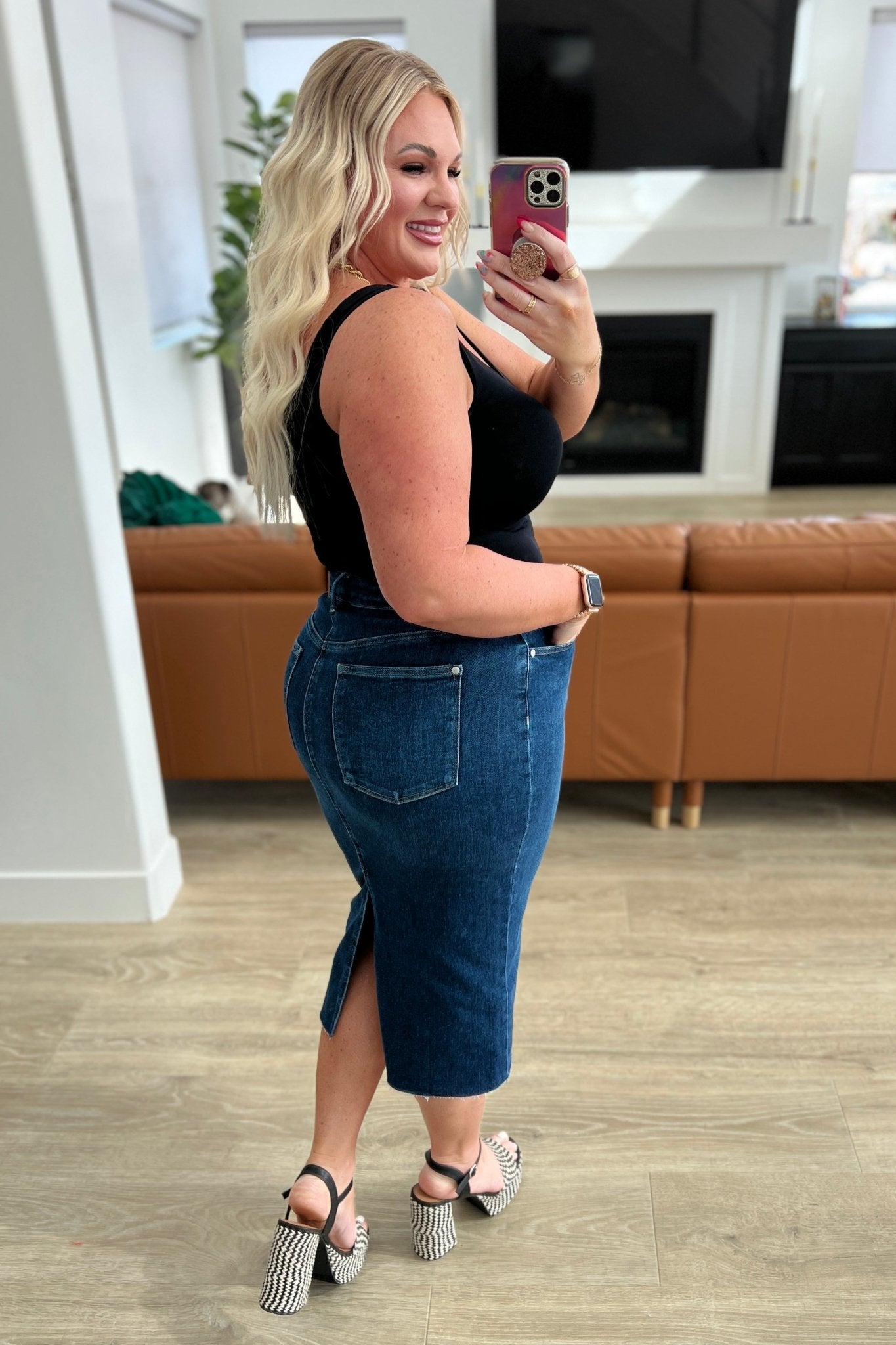 Marcy High Rise Denim Midi Skirt - Loving God