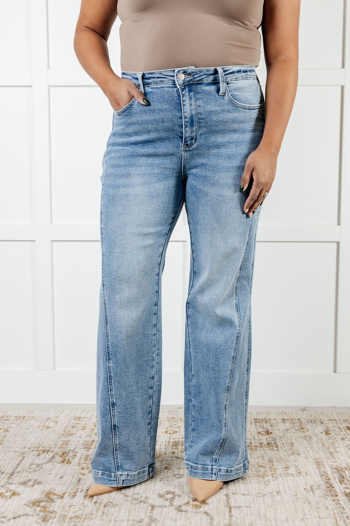 Melia High Rise Side Seam Detail Wide Leg Jeans - Loving God