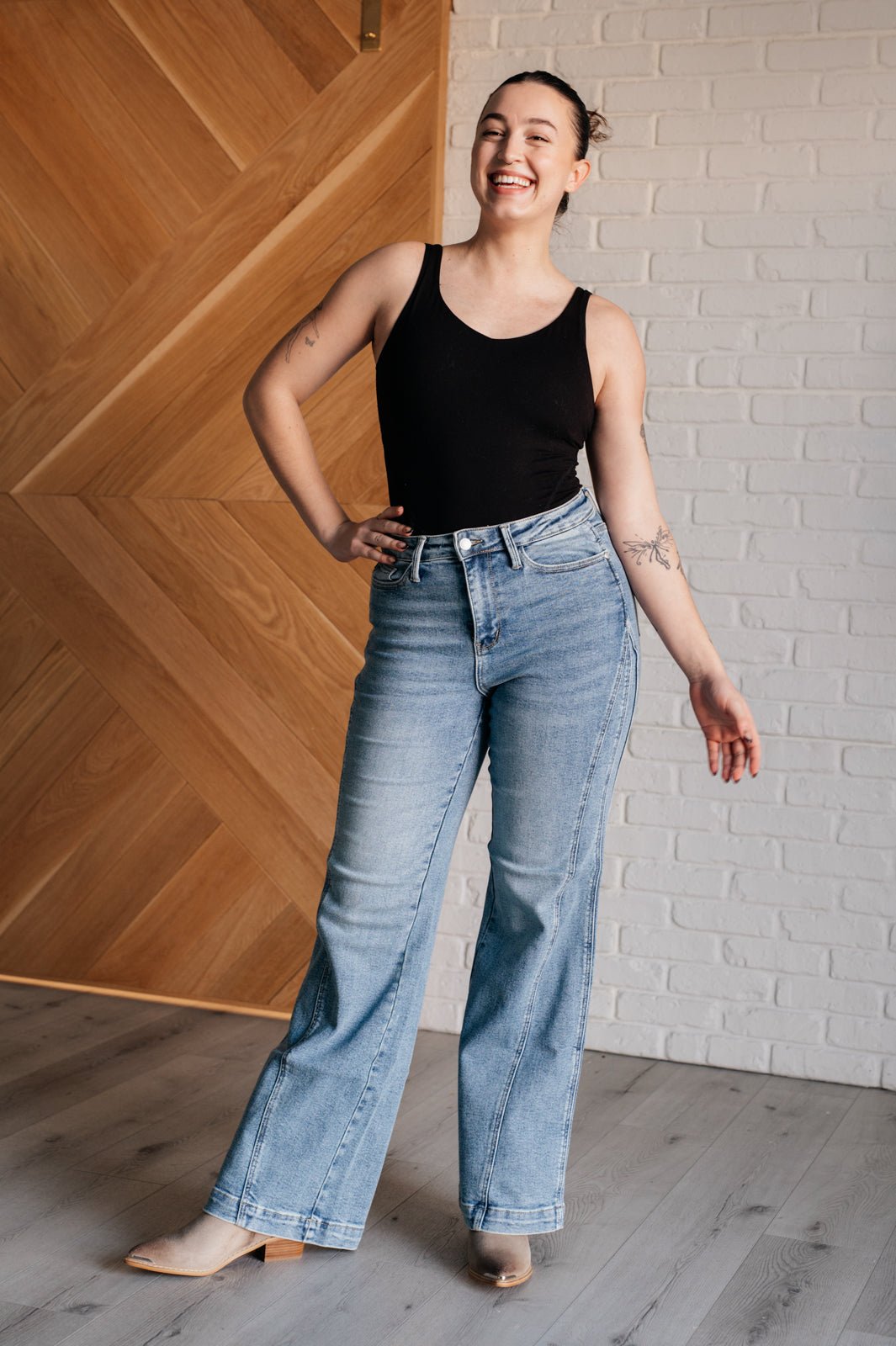 Melia High Rise Side Seam Detail Wide Leg Jeans - Loving God