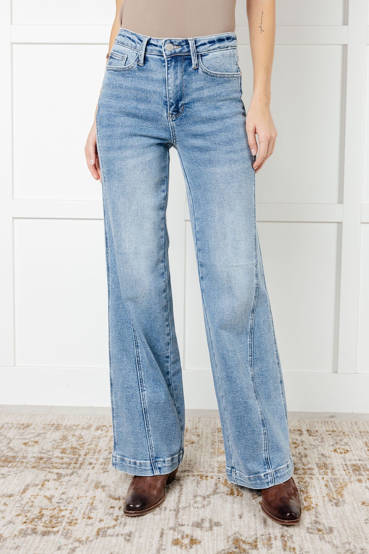 Melia High Rise Side Seam Detail Wide Leg Jeans - Loving God